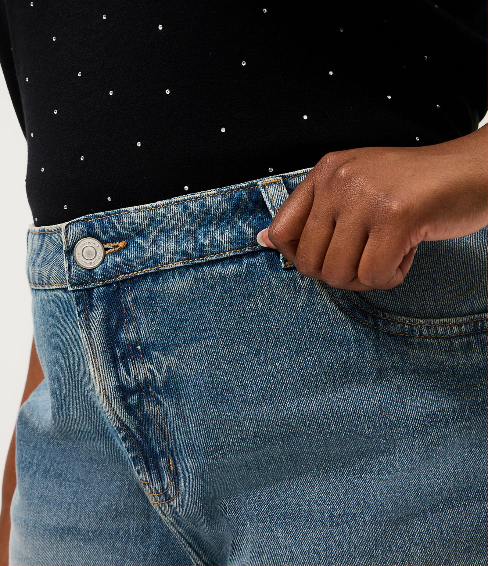 Short Jeans Mom com Efeito Dirty Curve & Plus Size Azul 3