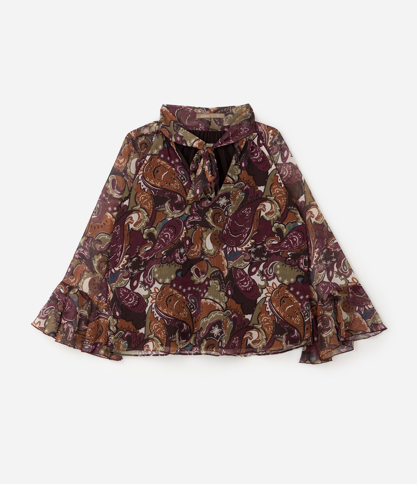 Blusa Chiffon Paisley com Amarração Curve & Plus Size Bordô 8