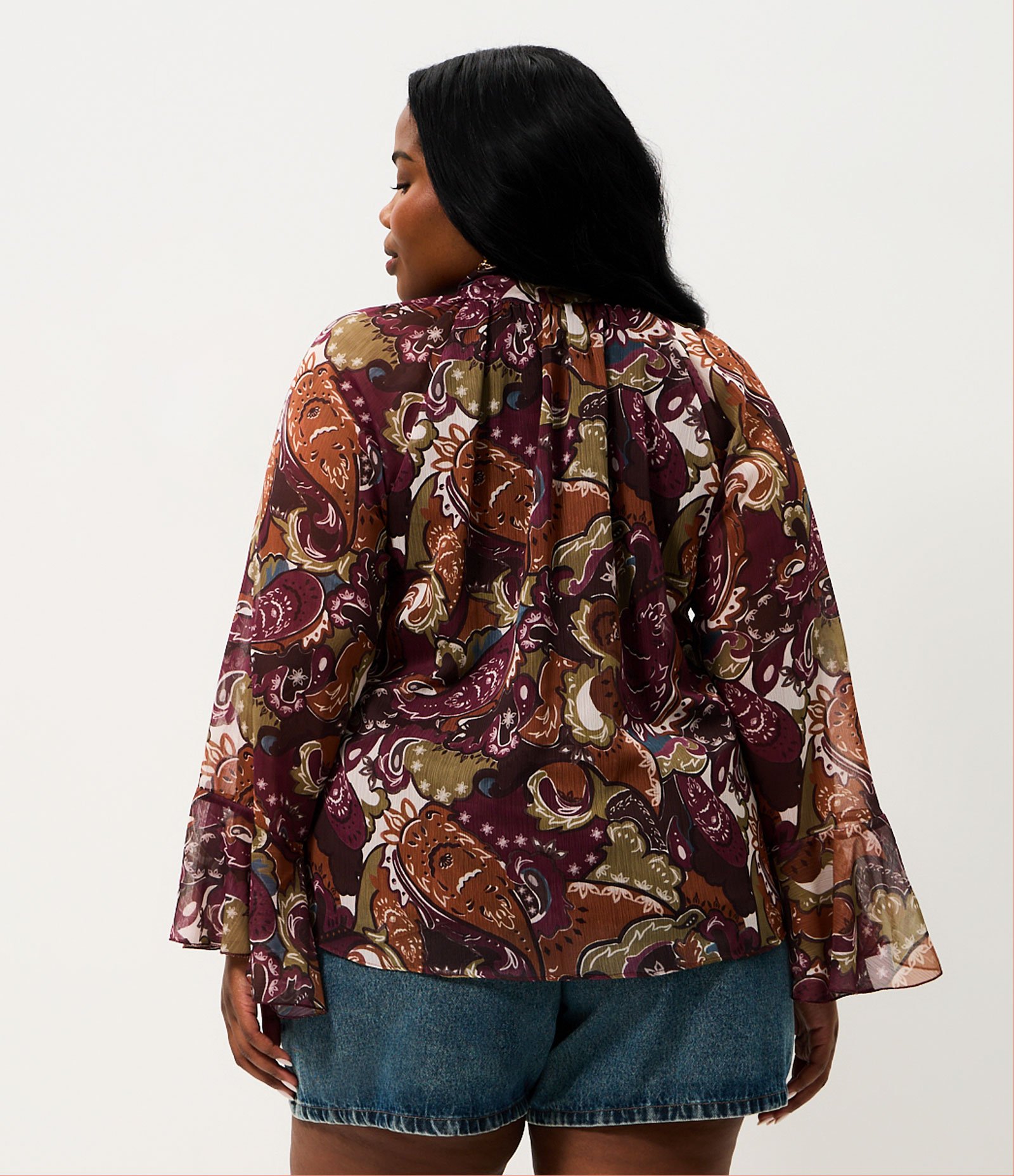 Blusa Chiffon Paisley com Amarração Curve & Plus Size Bordô 6