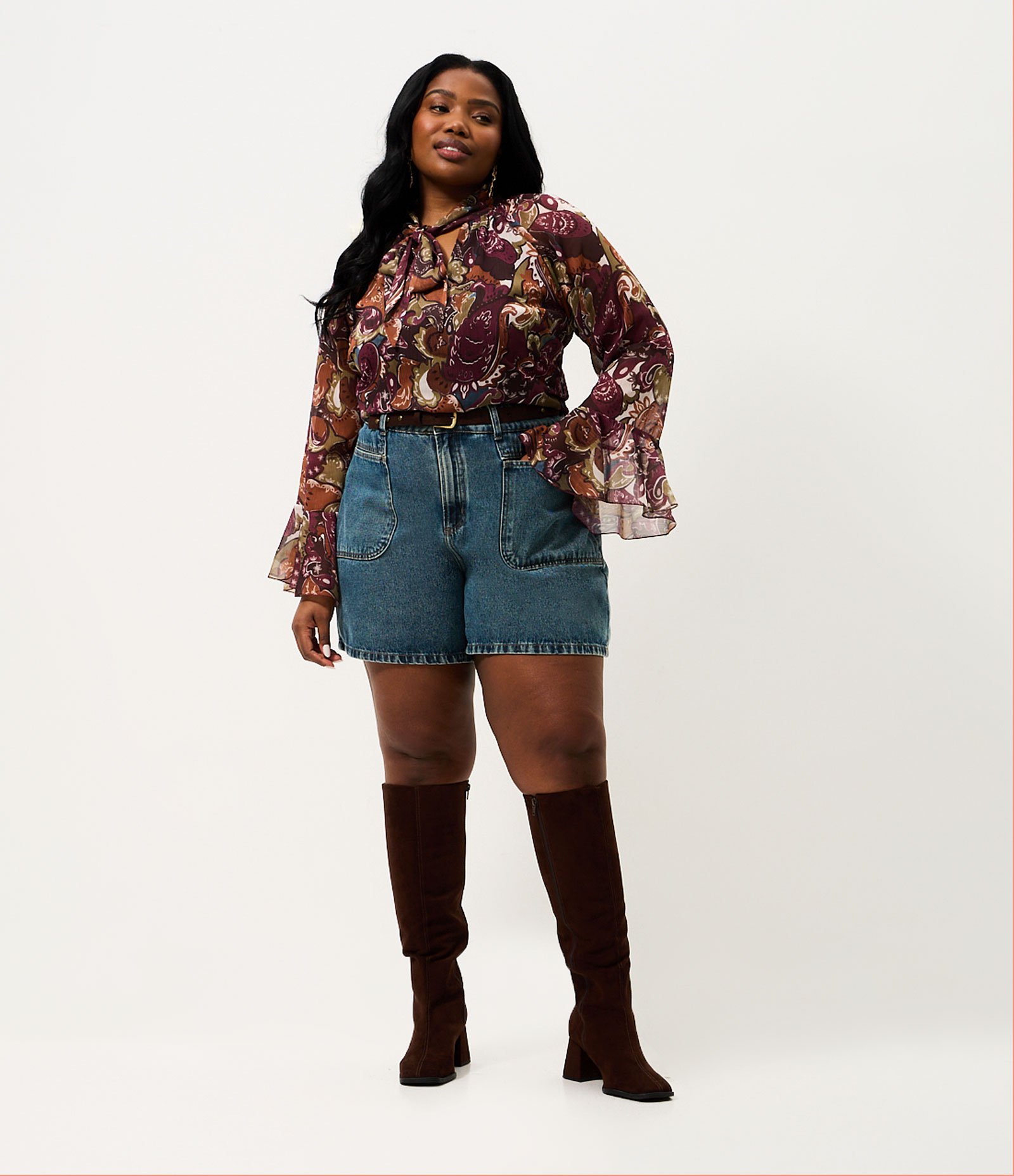 Blusa Chiffon Paisley com Amarração Curve & Plus Size Bordô 7
