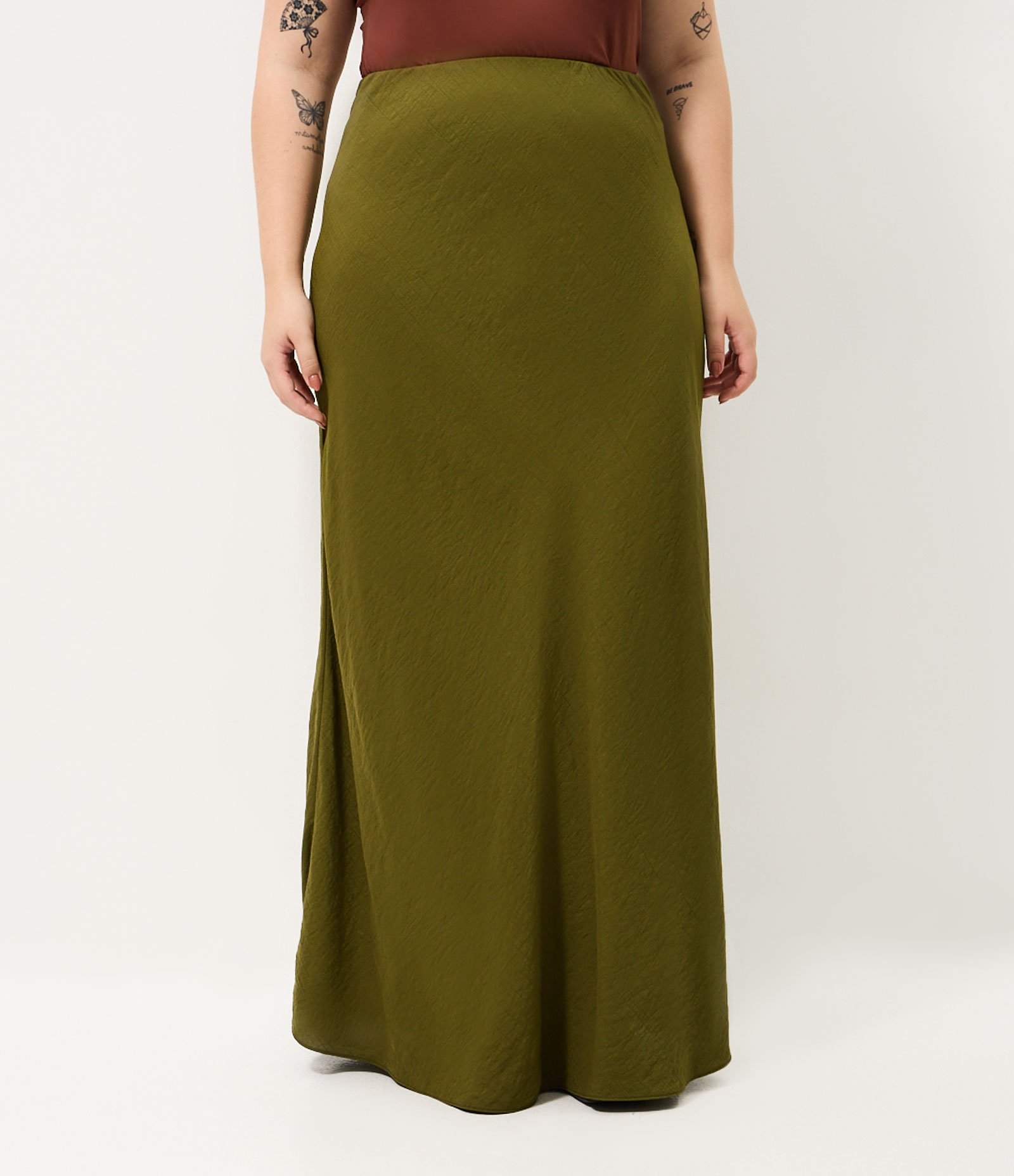 Saia Coluna Longa Texturizada Curve & Plus Size Verde 2