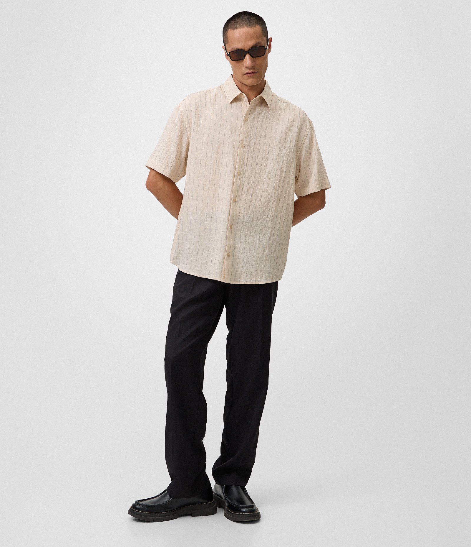 Camisa Relaxed em Viscolinho Listrada Off White 2