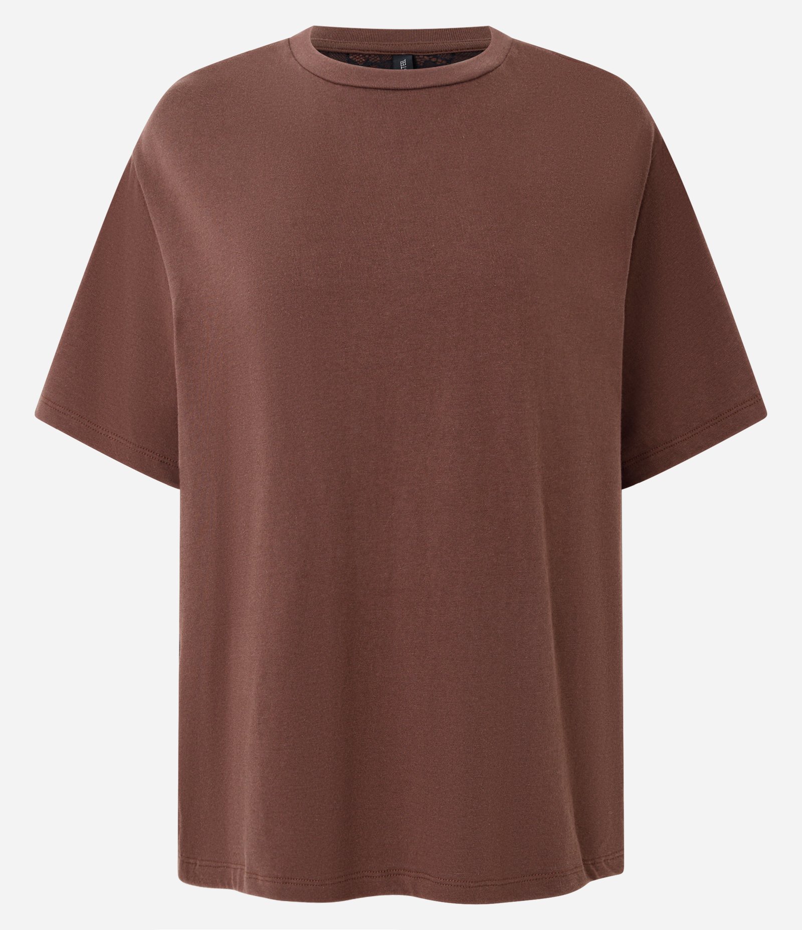 Camiseta em Algodão com Abertura nas Costas e Aplicação de Renda Marrom 5