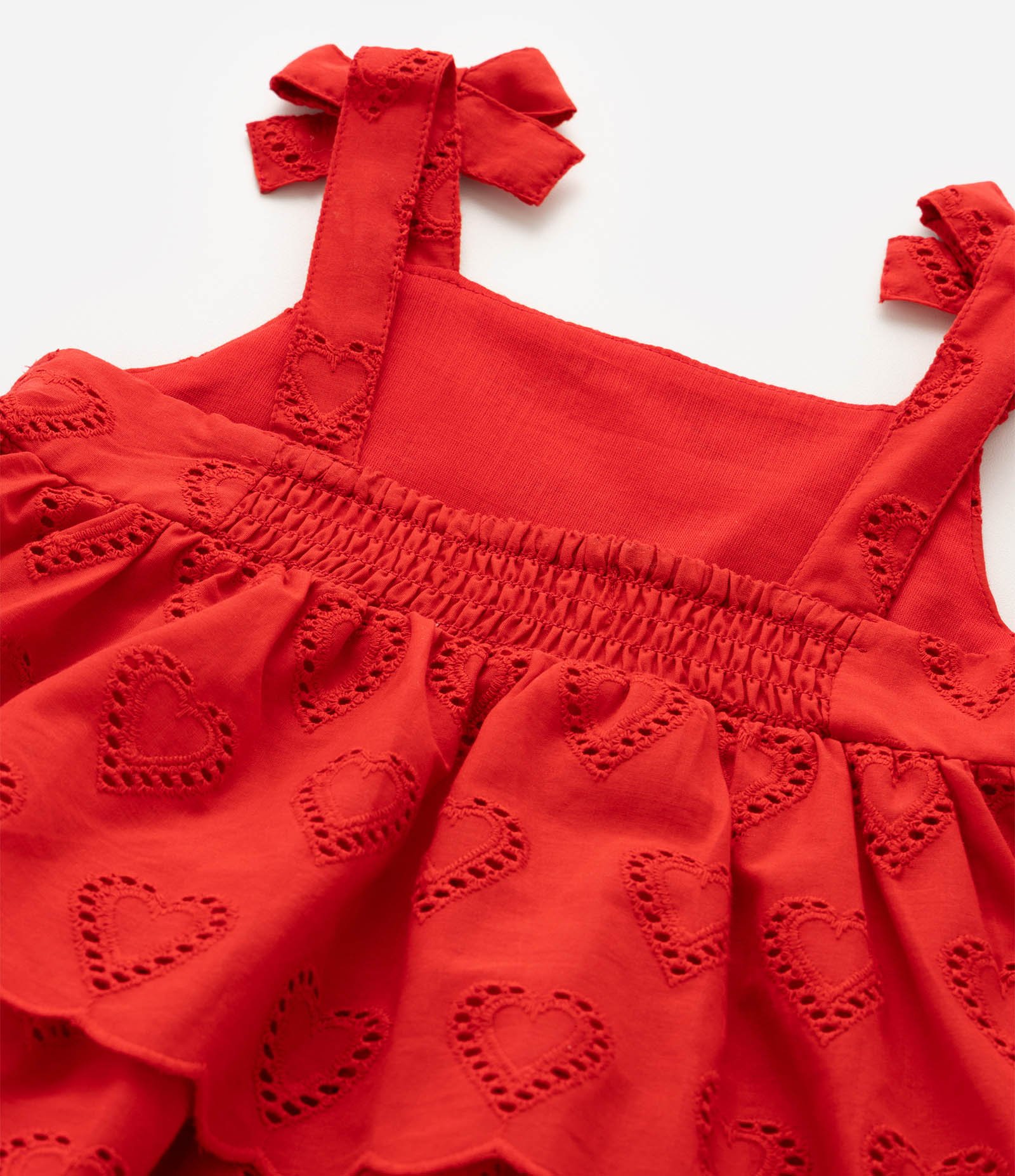 Vestido Infantil Evasê em Laise com Estampa Corações com Babados - Tam 1 a 6 Anos Vermelho 5