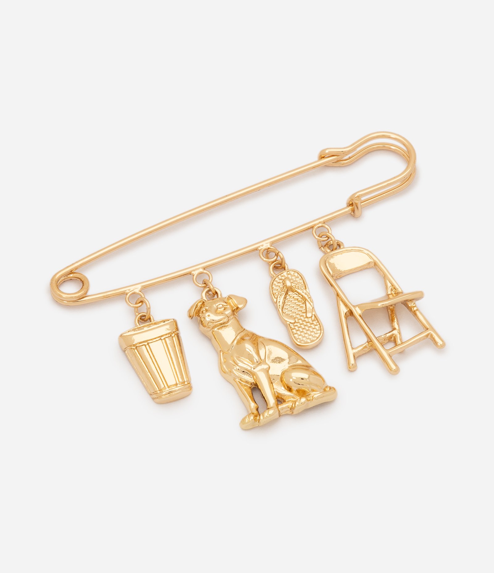 Broche em Metal com Pingentes Temáticos Brasil Dourado 1