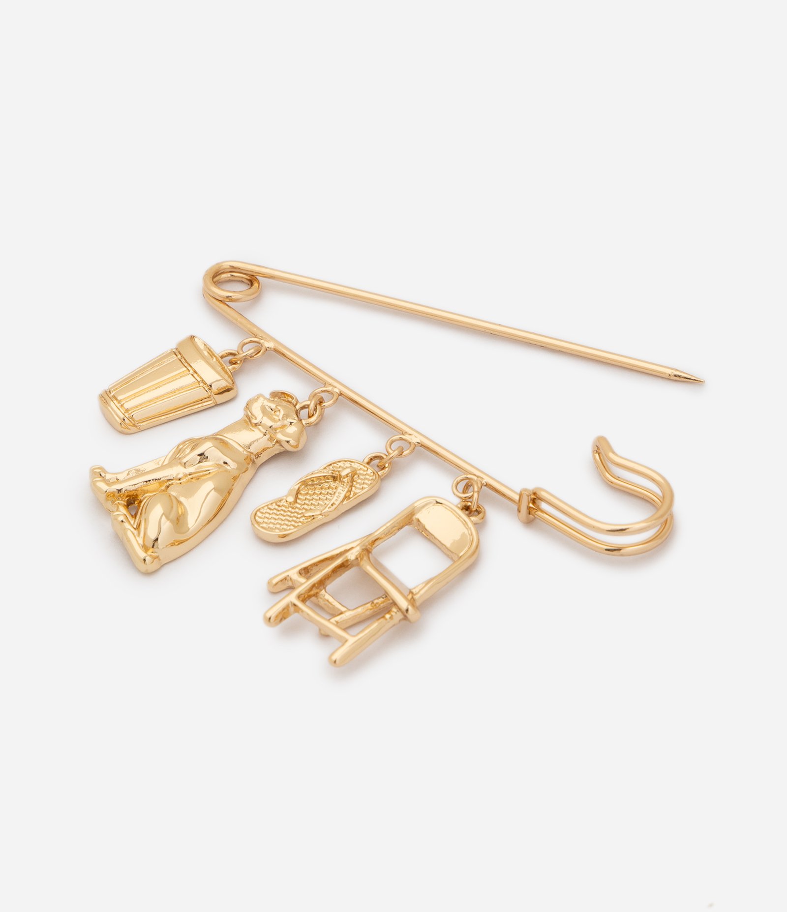 Broche em Metal com Pingentes Temáticos Brasil Dourado 2