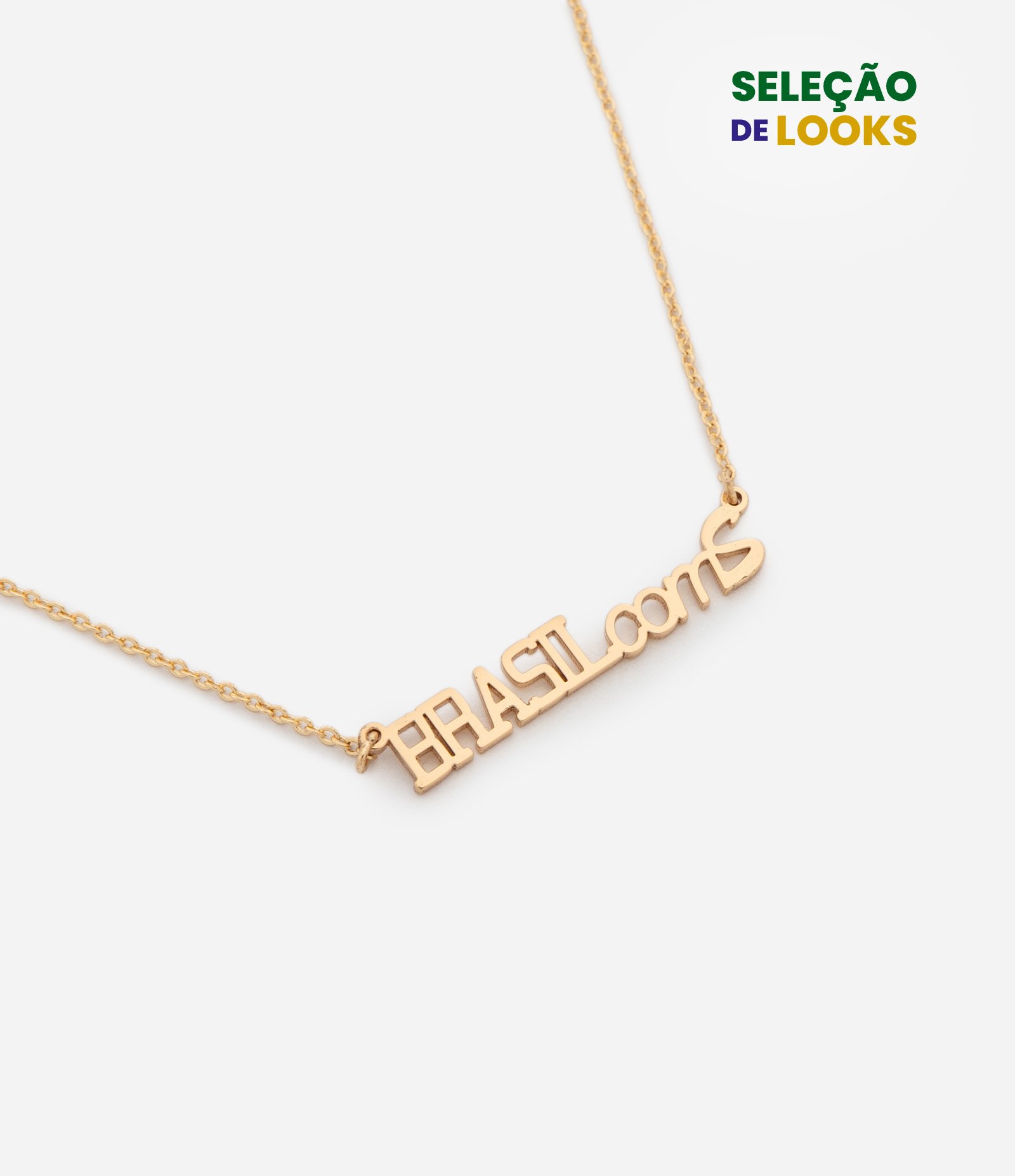 Colar Curto em Metal com Pingente Brasil com S Dourado 1