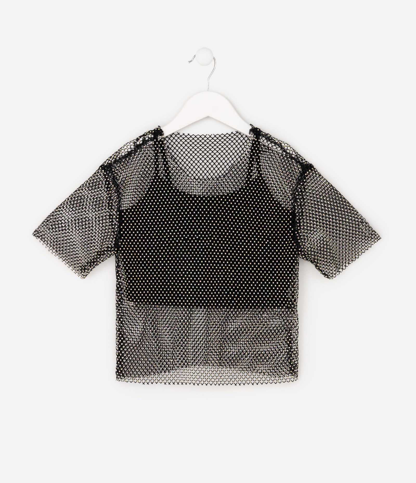 Blusa Cropped Infantil em Tule Texturizado com Top - Tam 5 a 16 Anos Preto 3