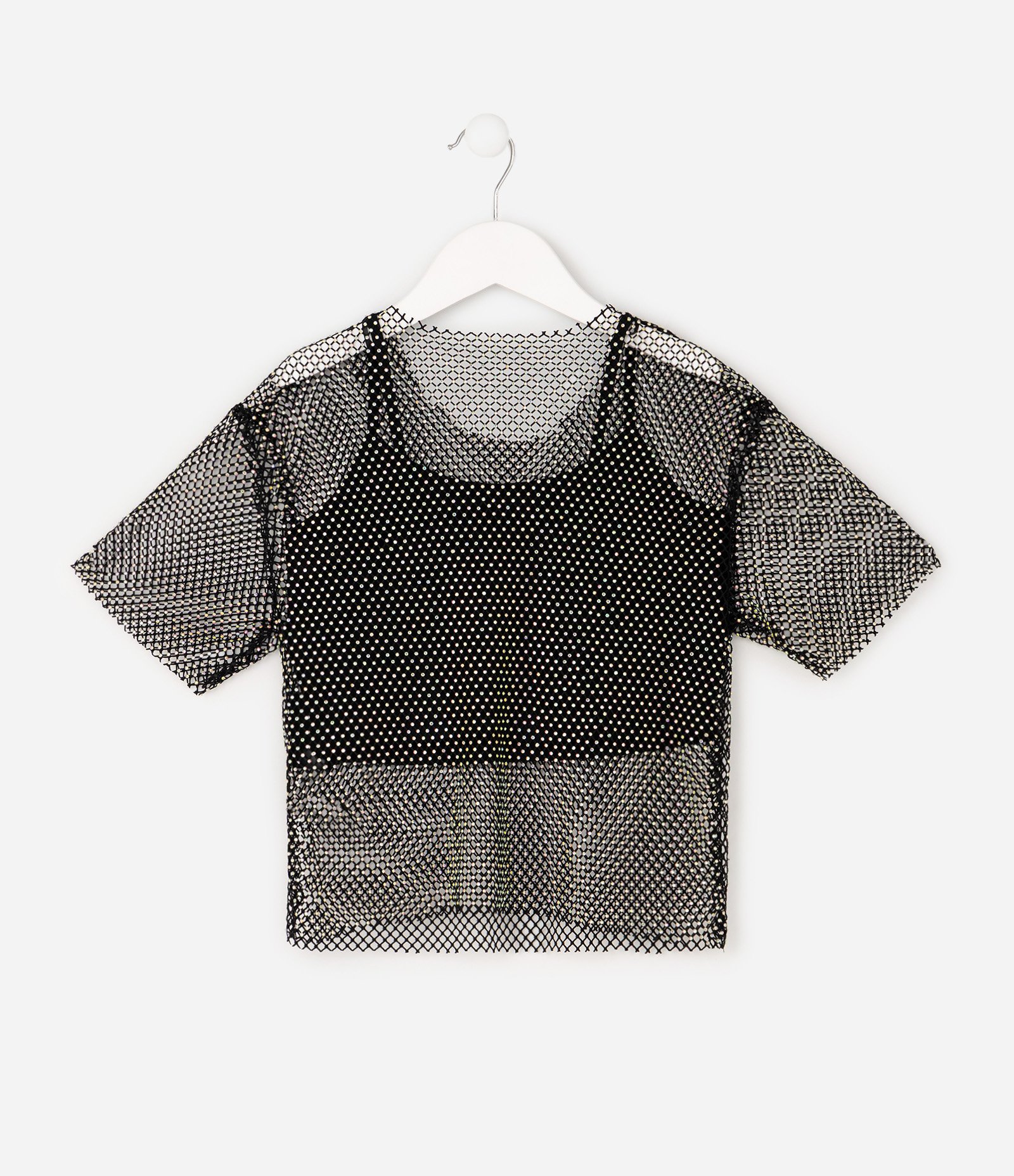 Blusa Cropped Infantil em Tule Texturizado com Top - Tam 5 a 16 Anos Preto 4