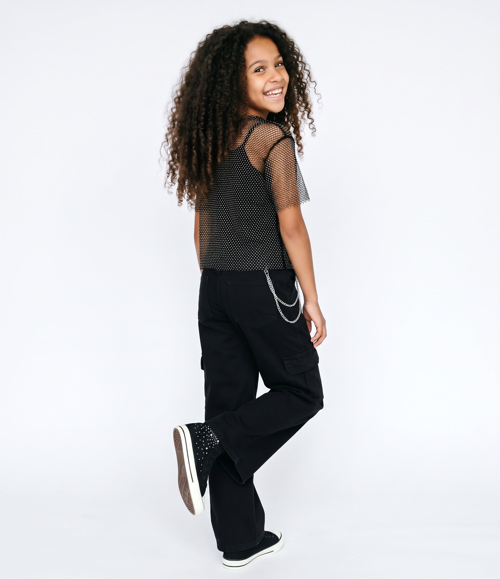 Blusa Cropped Infantil em Tule Texturizado com Top - Tam 5 a 16 Anos Preto 7