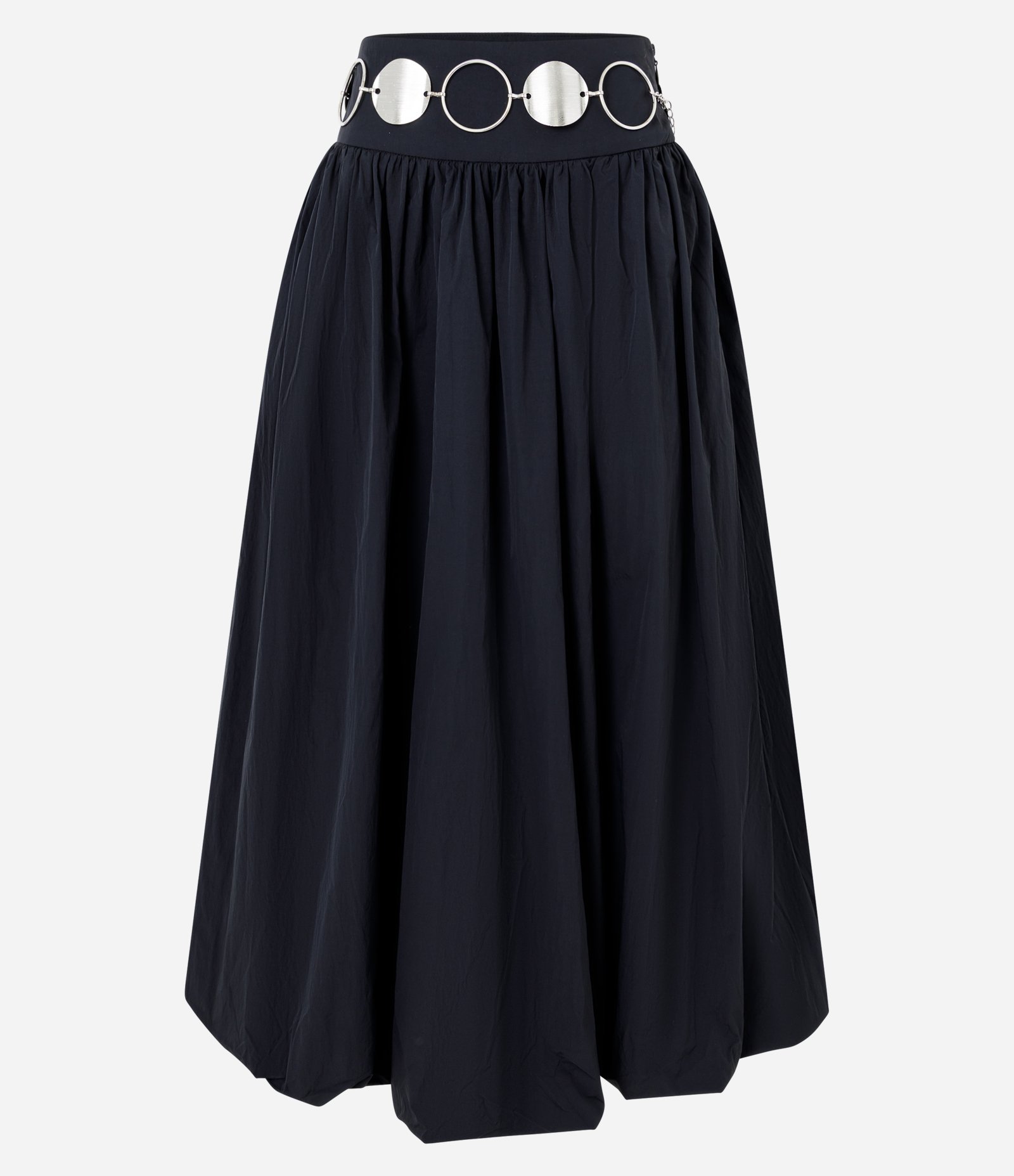 Saia Midi Balonê com Cinto Metalizado Preto 6