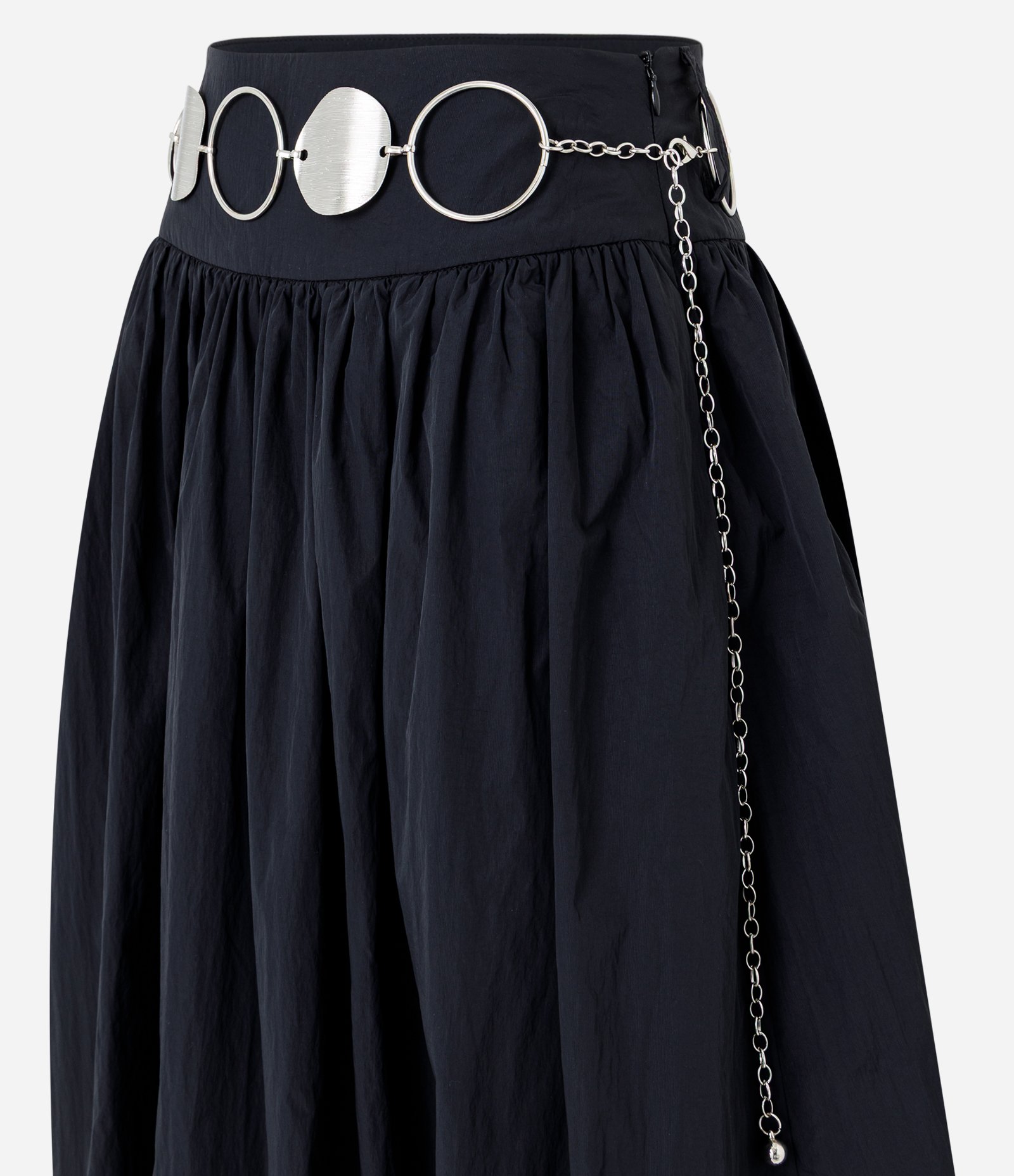 Saia Midi Balonê com Cinto Metalizado Preto 7