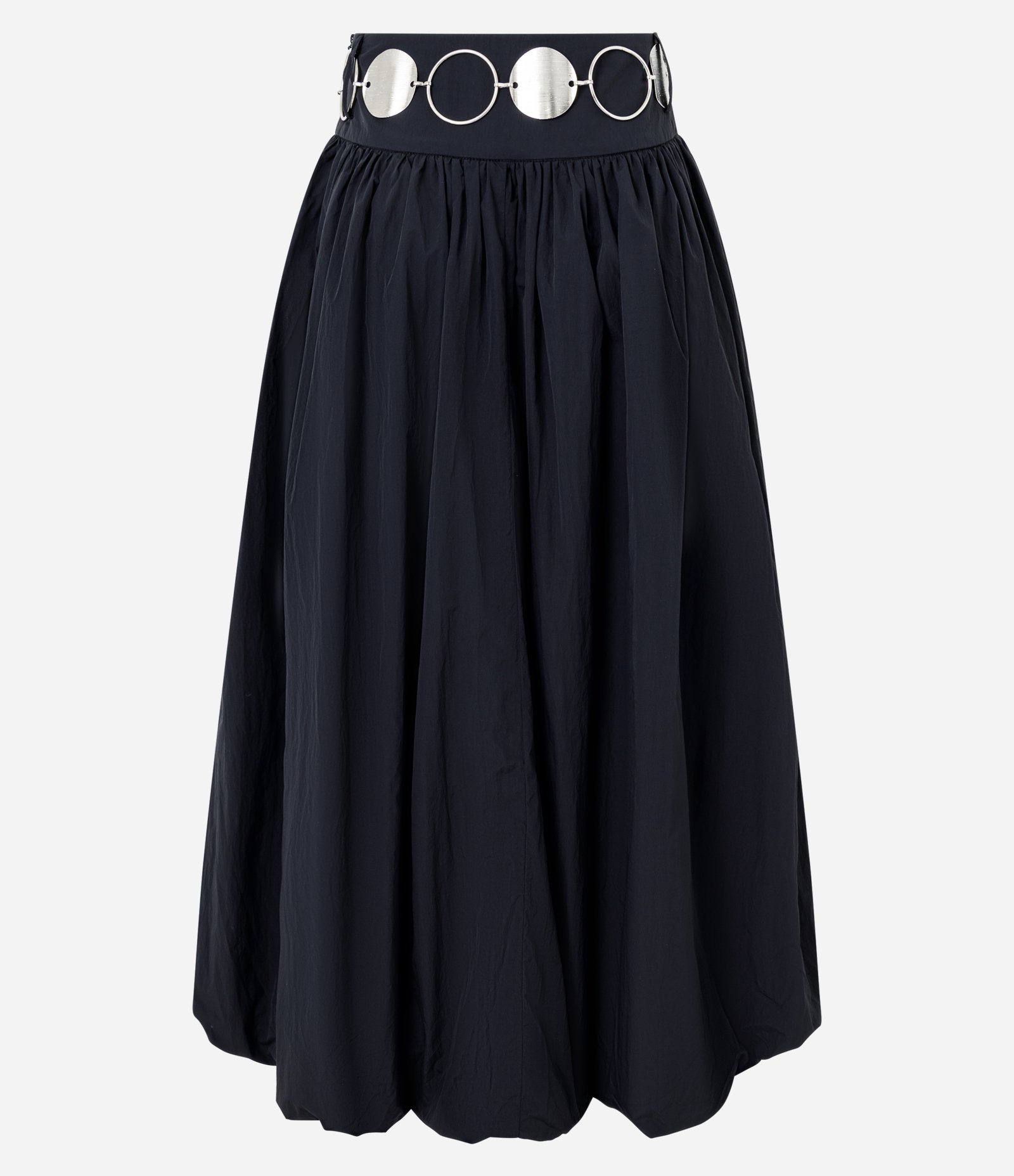 Saia Midi Balonê com Cinto Metalizado Preto 8