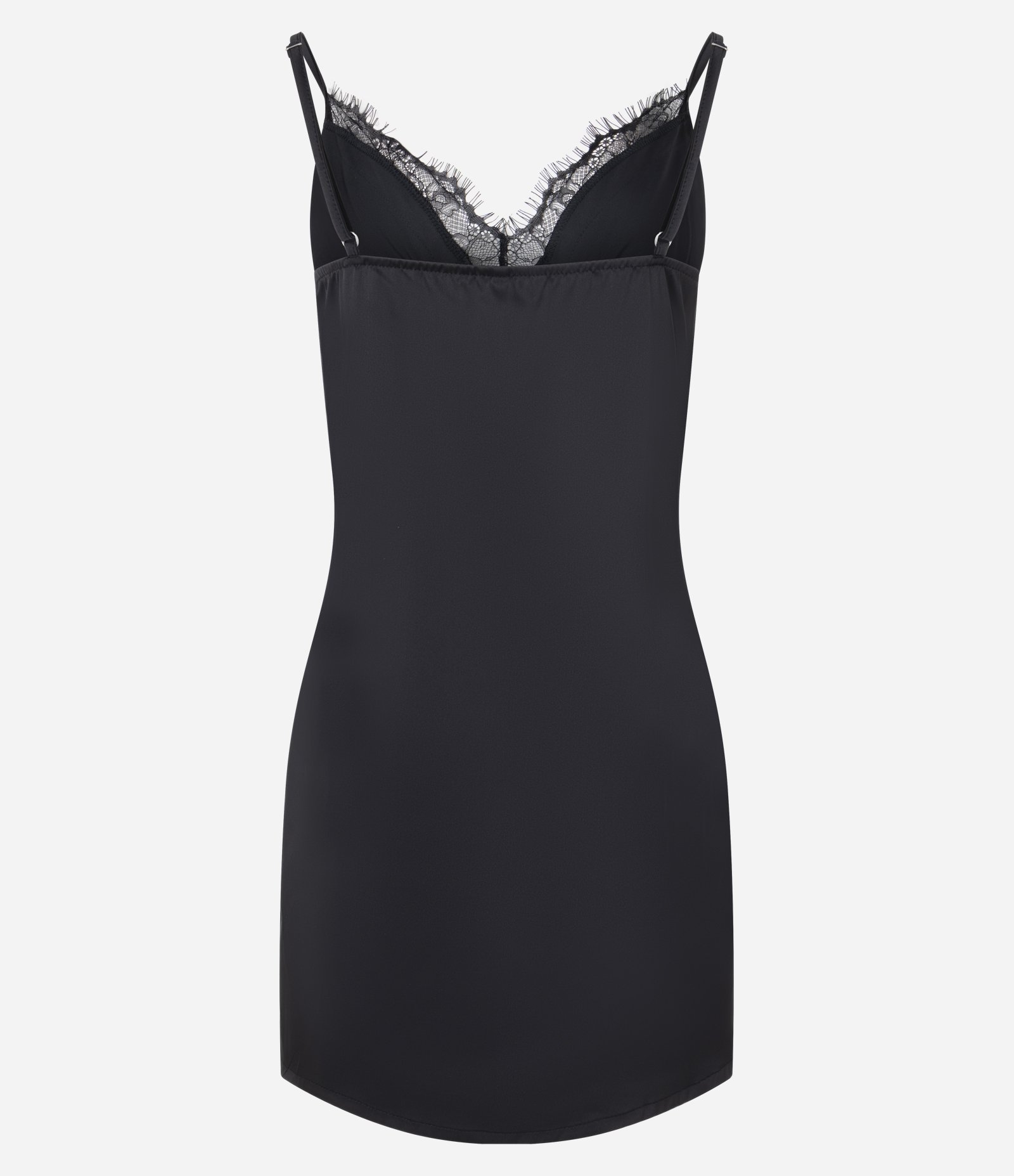 Camisola em Cetim com Alças Finas e Renda no Decote Preto 3