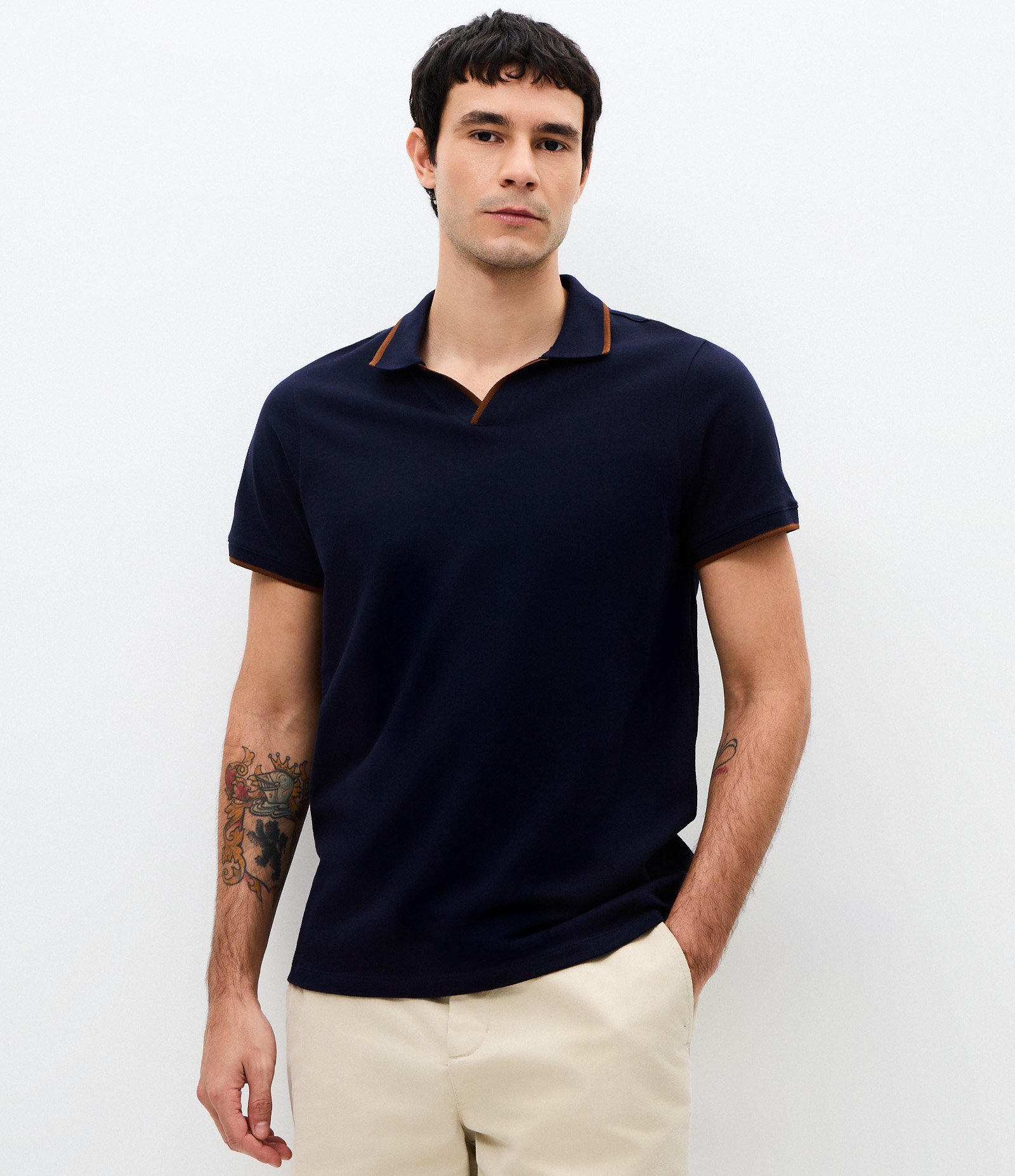 Camisa Polo Manga Curta com Detalhe Contrastante Azul 1