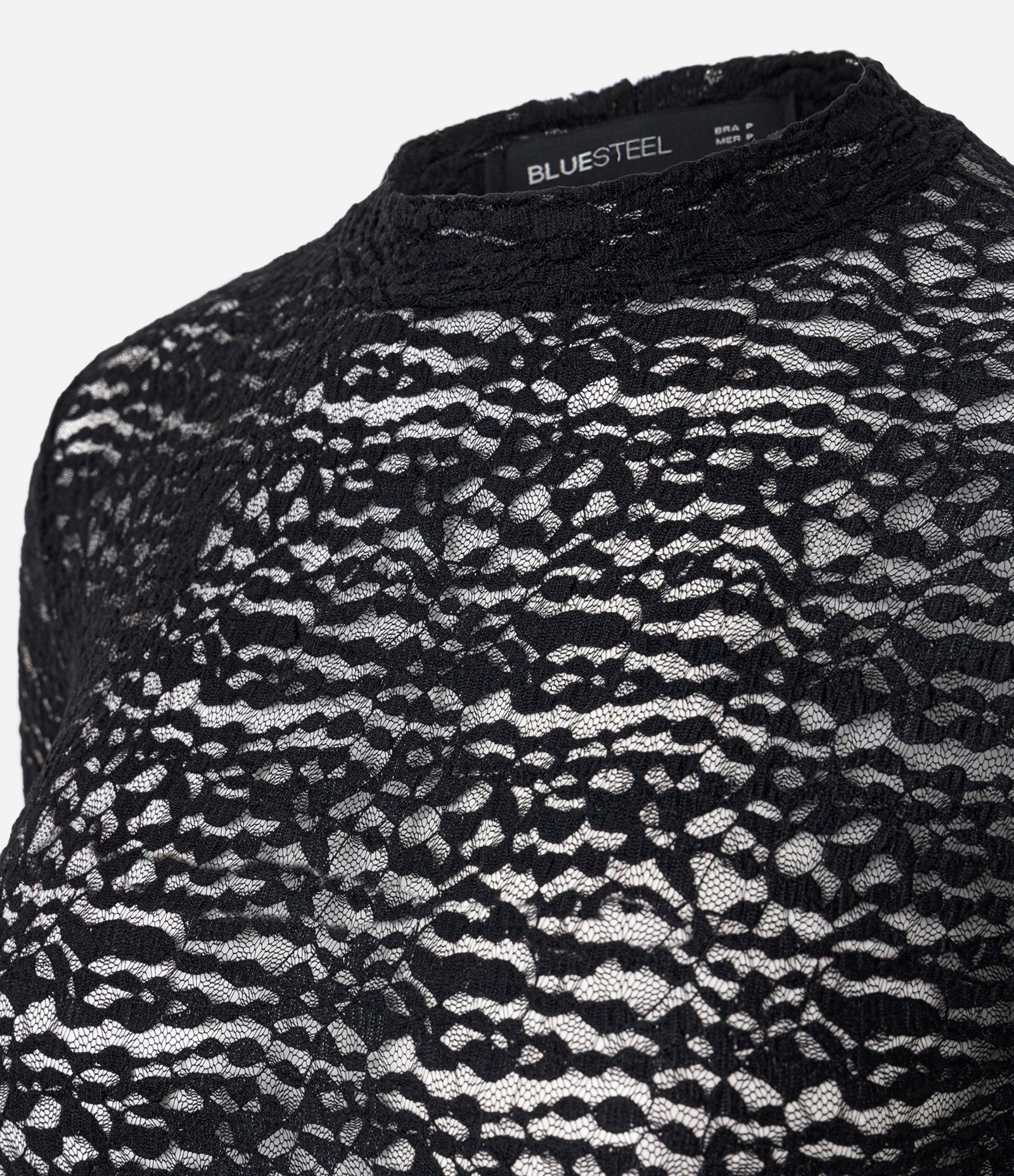Blusa em Renda com Gola Alta e Manga Longa Preto 2