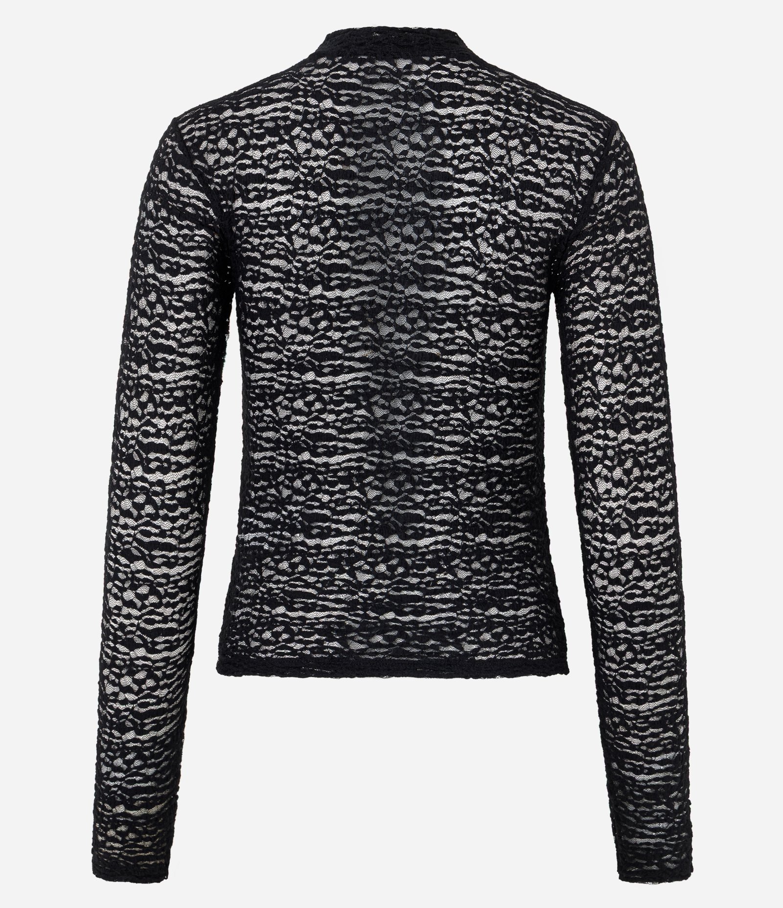 Blusa em Renda com Gola Alta e Manga Longa Preto 3