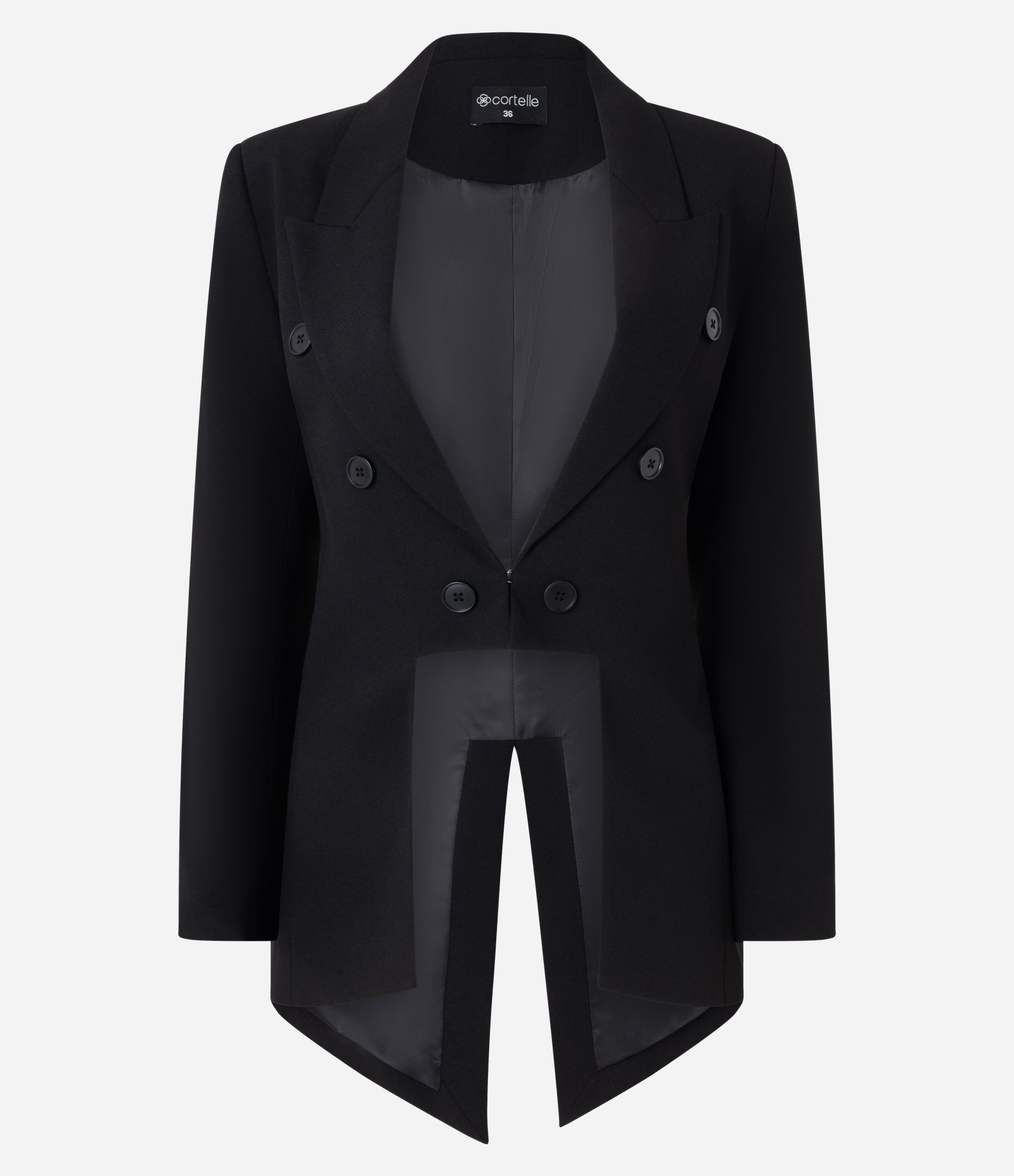 Blazer Fraque em Crepe com Barra Assimétrica Preto 1