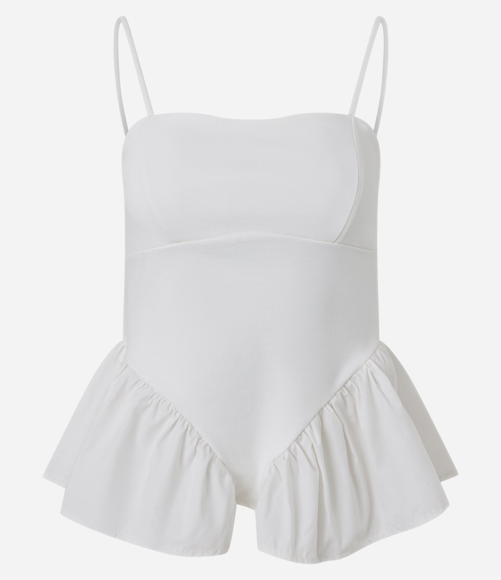 Blusa Peplum em Ponto Roma com Recortes e Alcinha Branco 5