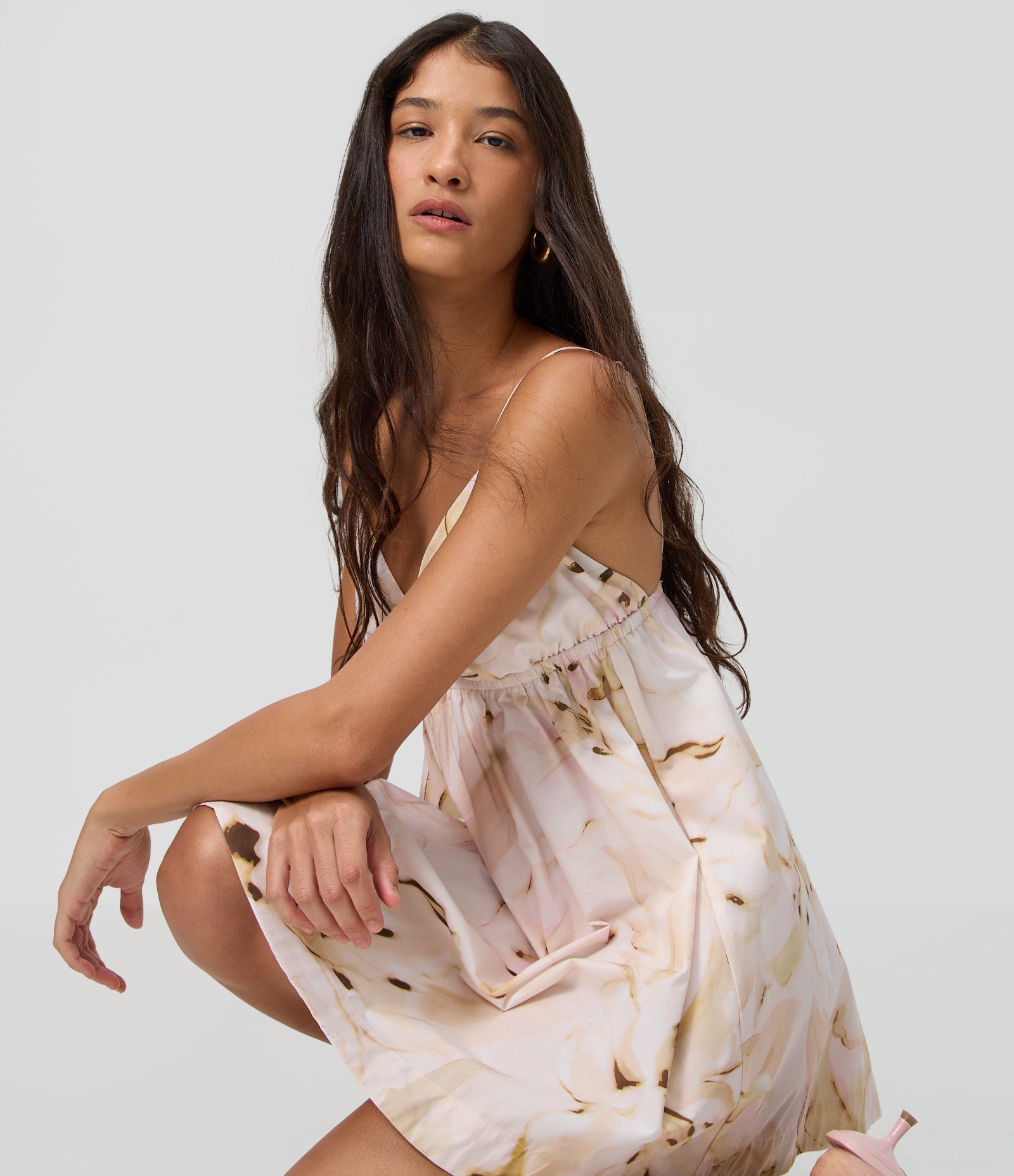 Vestido Curto em Tricoline com Estampa Floral Aquarelada Off White 1