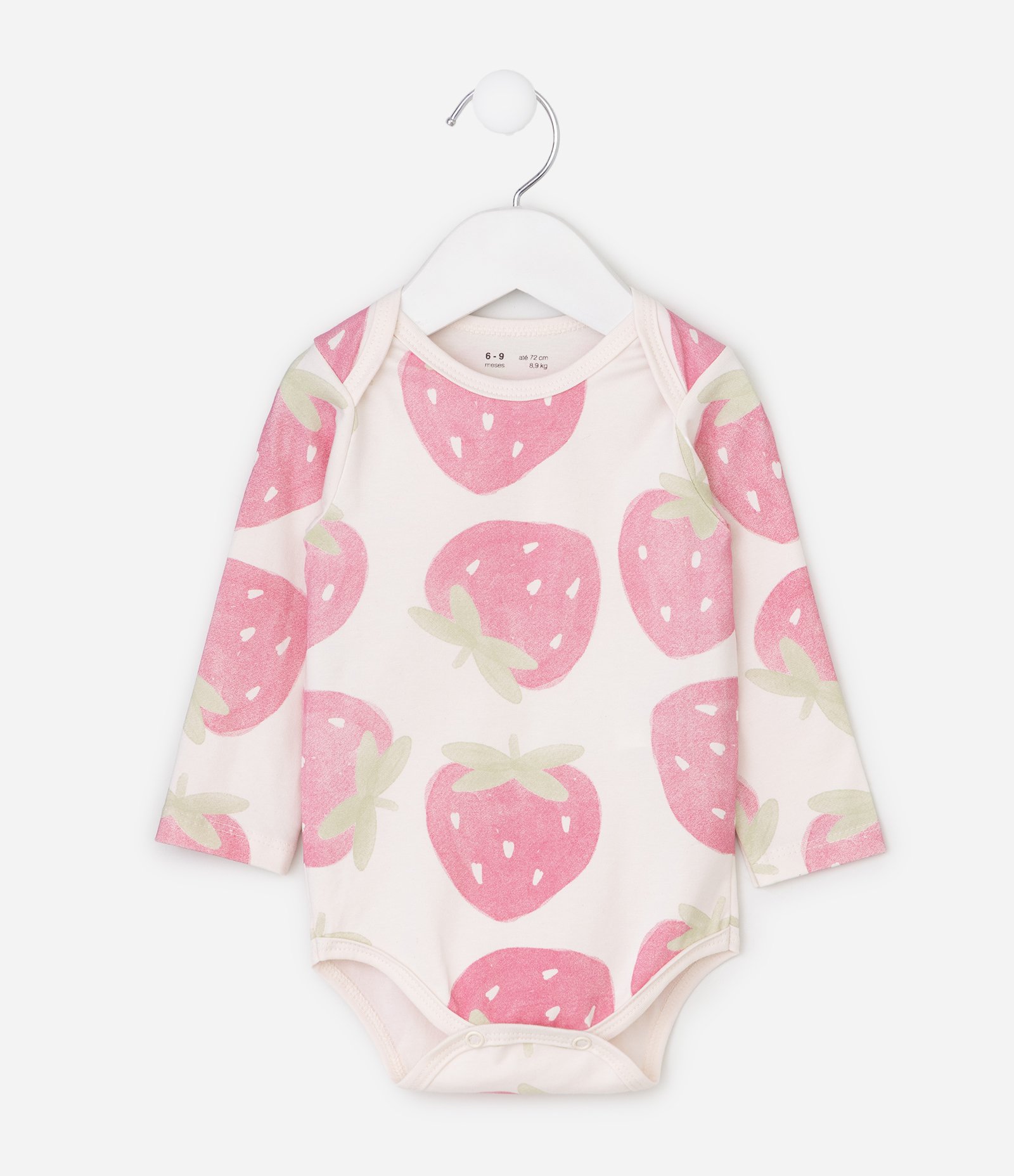 Body Bebê em Cotton com Estampa Morango - Tam 0 a 18 Meses Off White 2