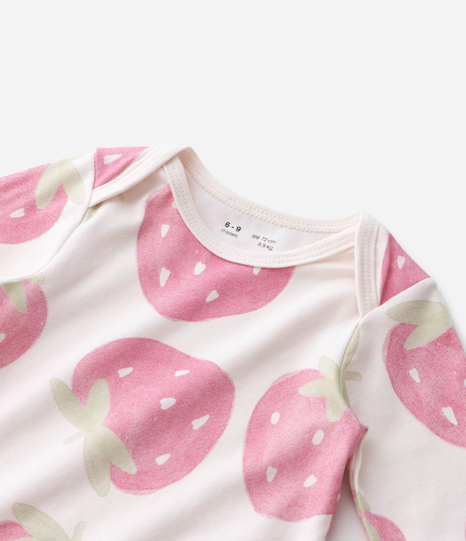 Body Bebê em Cotton com Estampa Morango - Tam 0 a 18 Meses Off White 5