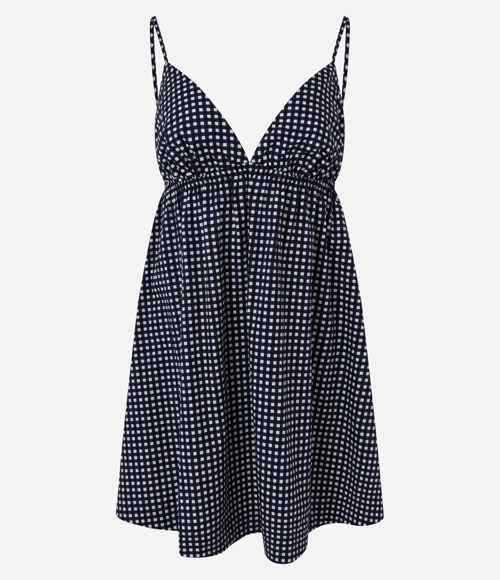 Vestido Curto em Tricoline com Estampa Xadrez Quadriculado Azul Escuro 1