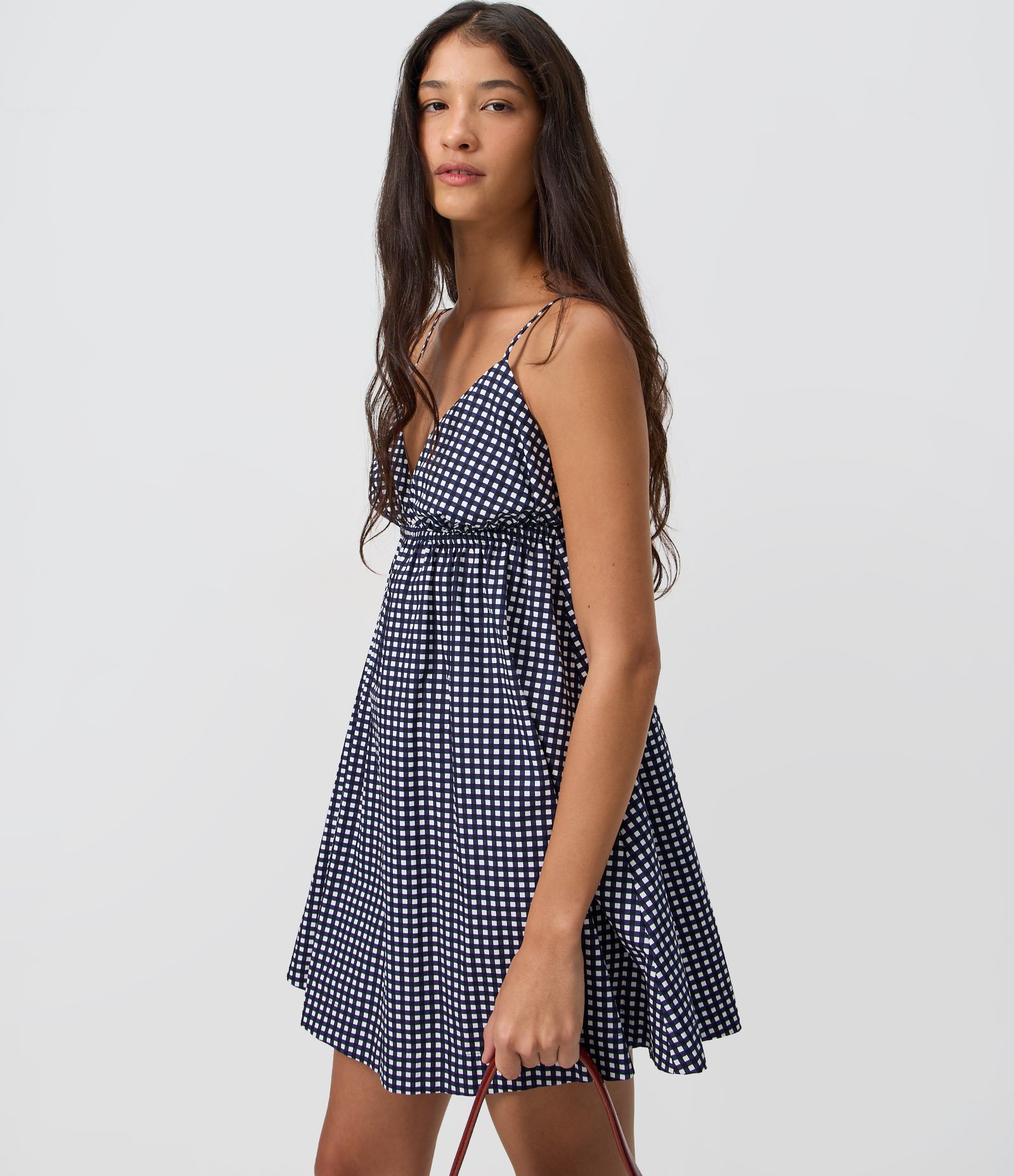 Vestido Curto em Tricoline com Estampa Xadrez Quadriculado Azul Escuro 3