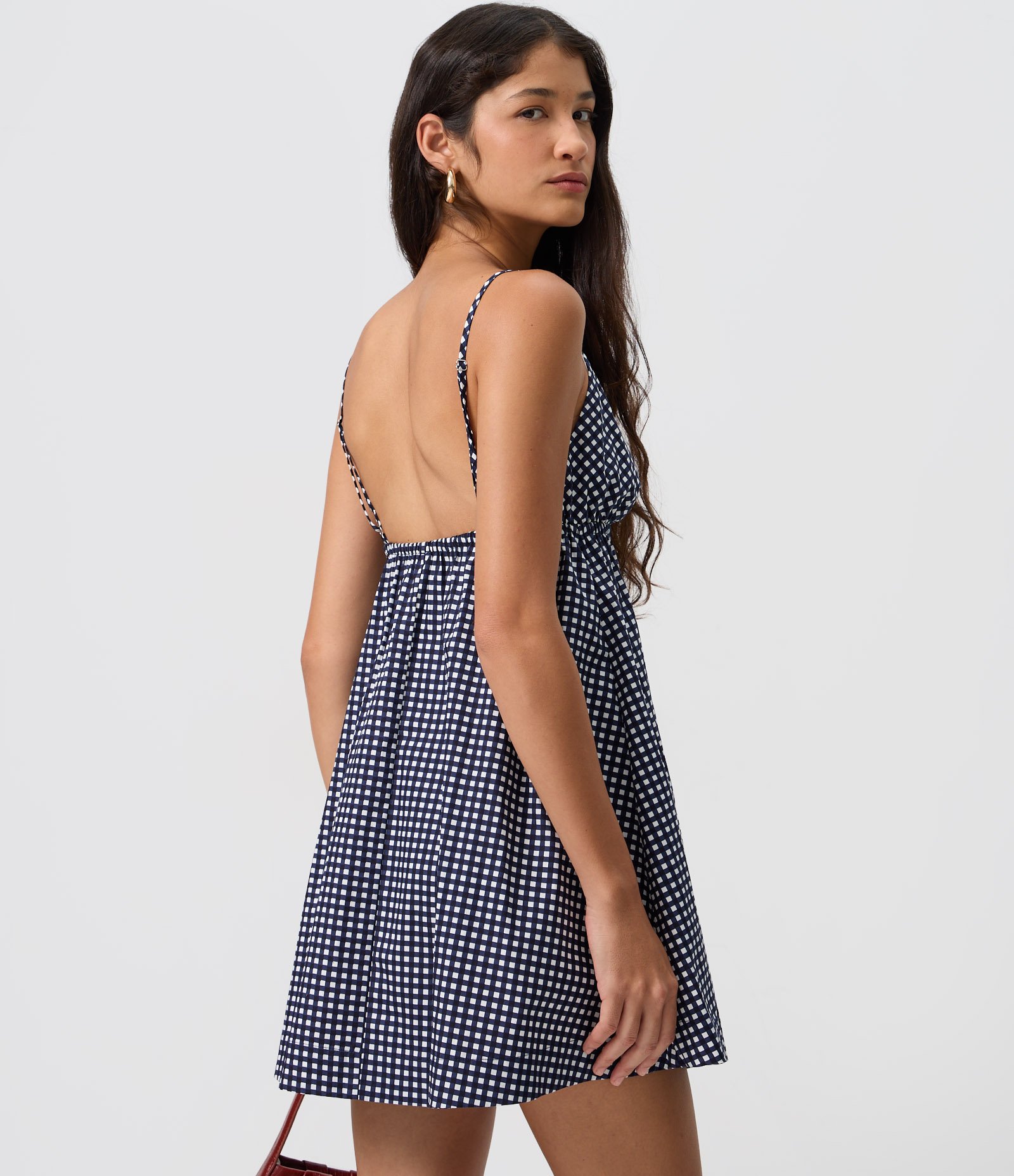 Vestido Curto em Tricoline com Estampa Xadrez Quadriculado Azul Escuro 5