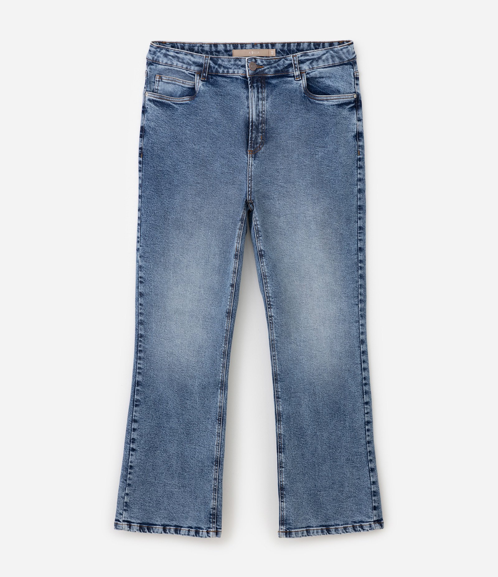 Calça Jeans Reta Marmorizada com Elastano Curve & Plus Size Azul 6