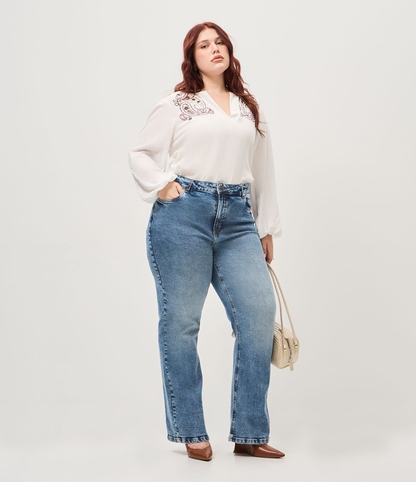 Calça Jeans Reta Marmorizada com Elastano Curve & Plus Size Azul 1