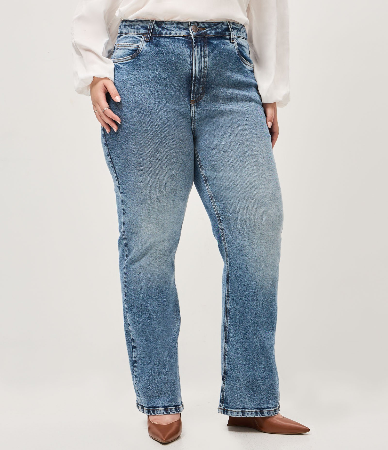 Calça Jeans Reta Marmorizada com Elastano Curve & Plus Size Azul 2