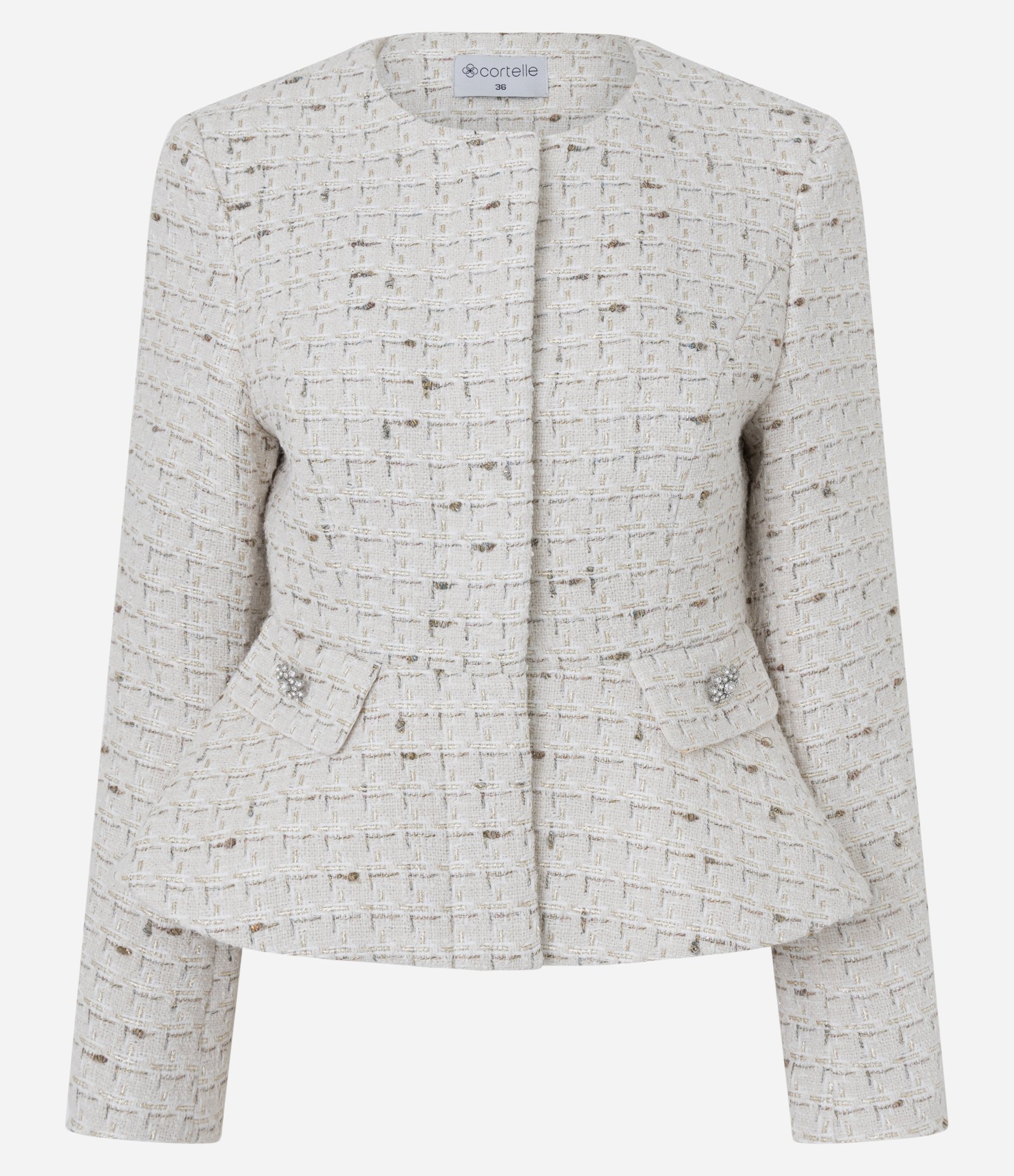 Casaqueto Acinturado em Tweed com Barra Peplum Bege 3