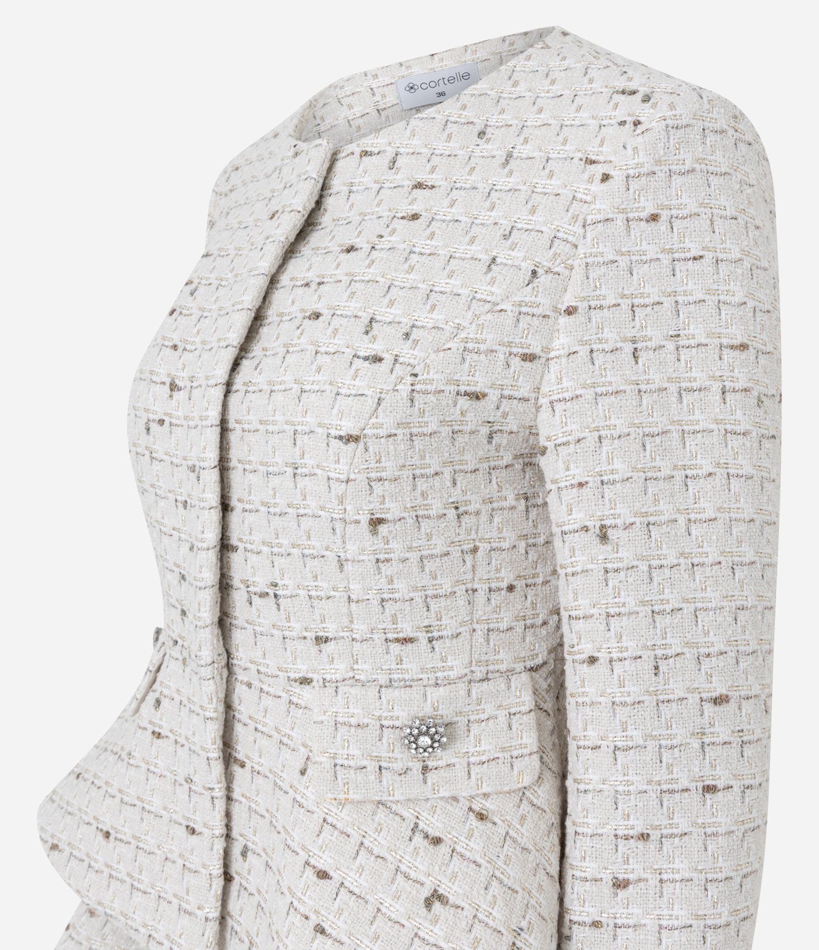 Casaqueto Acinturado em Tweed com Barra Peplum Bege 4