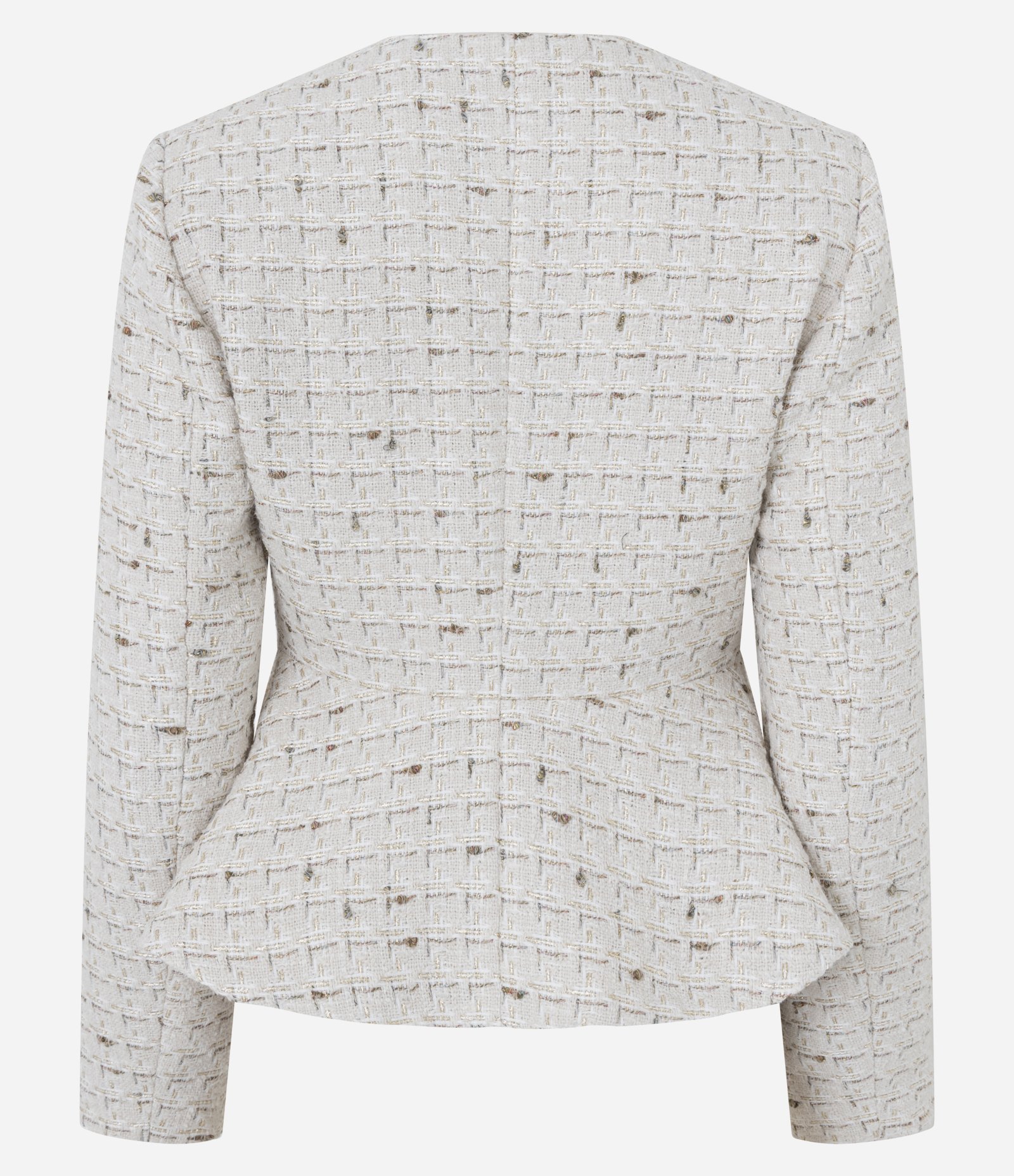 Casaqueto Acinturado em Tweed com Barra Peplum Bege 5
