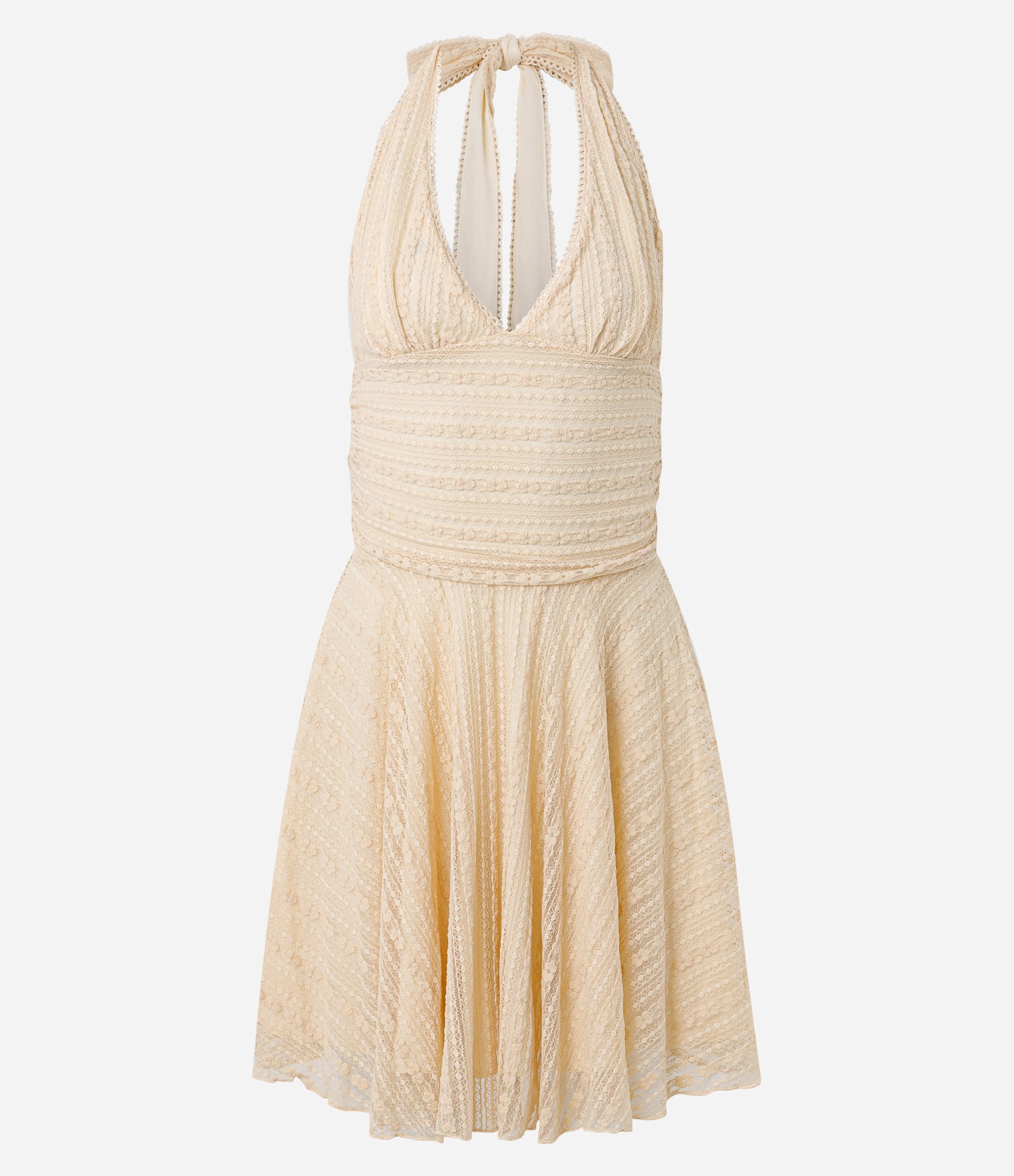 Vestido Midi Frente Única em Renda com Amarração Bege Claro 6