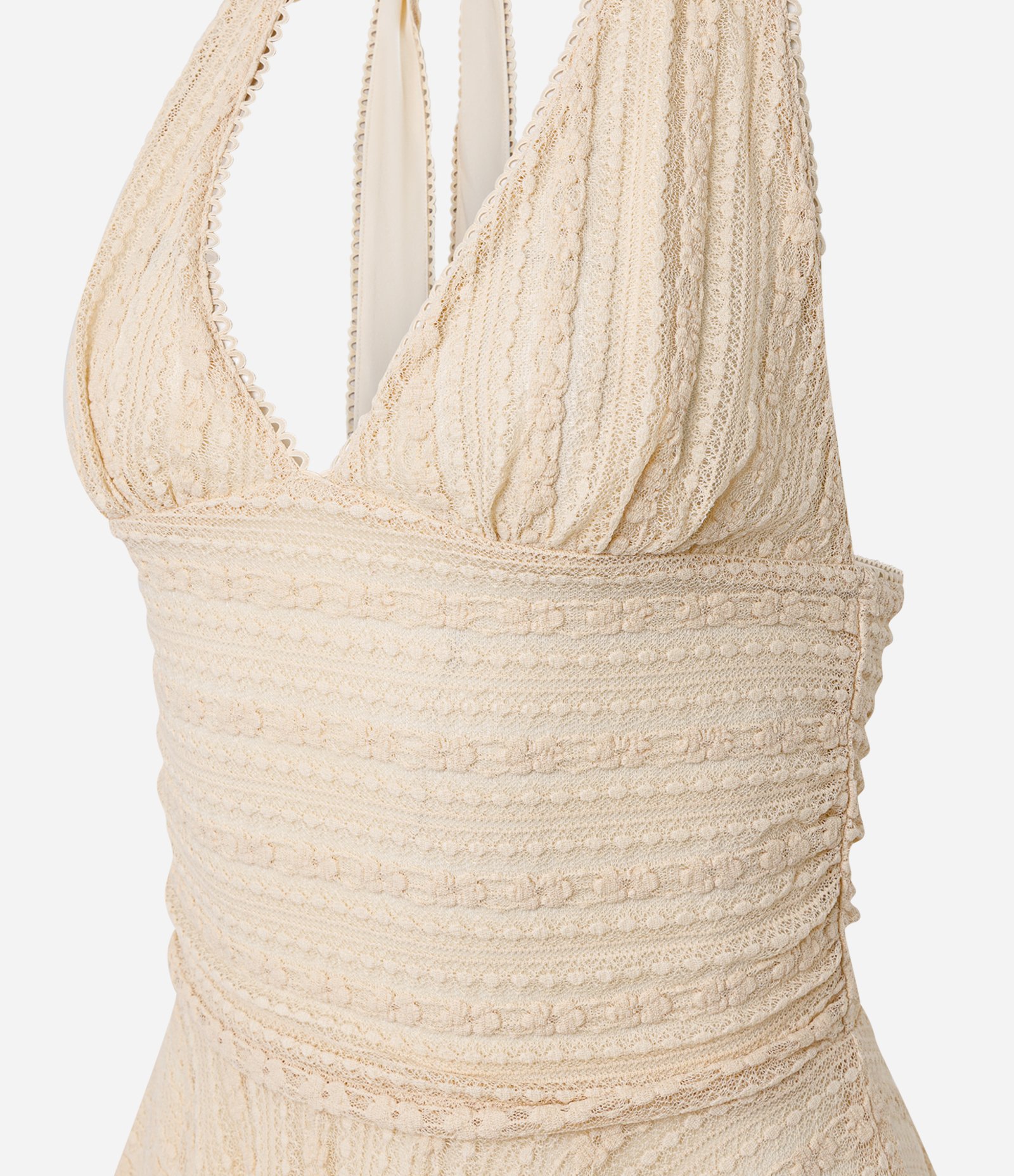 Vestido Midi Frente Única em Renda com Amarração Bege Claro 7