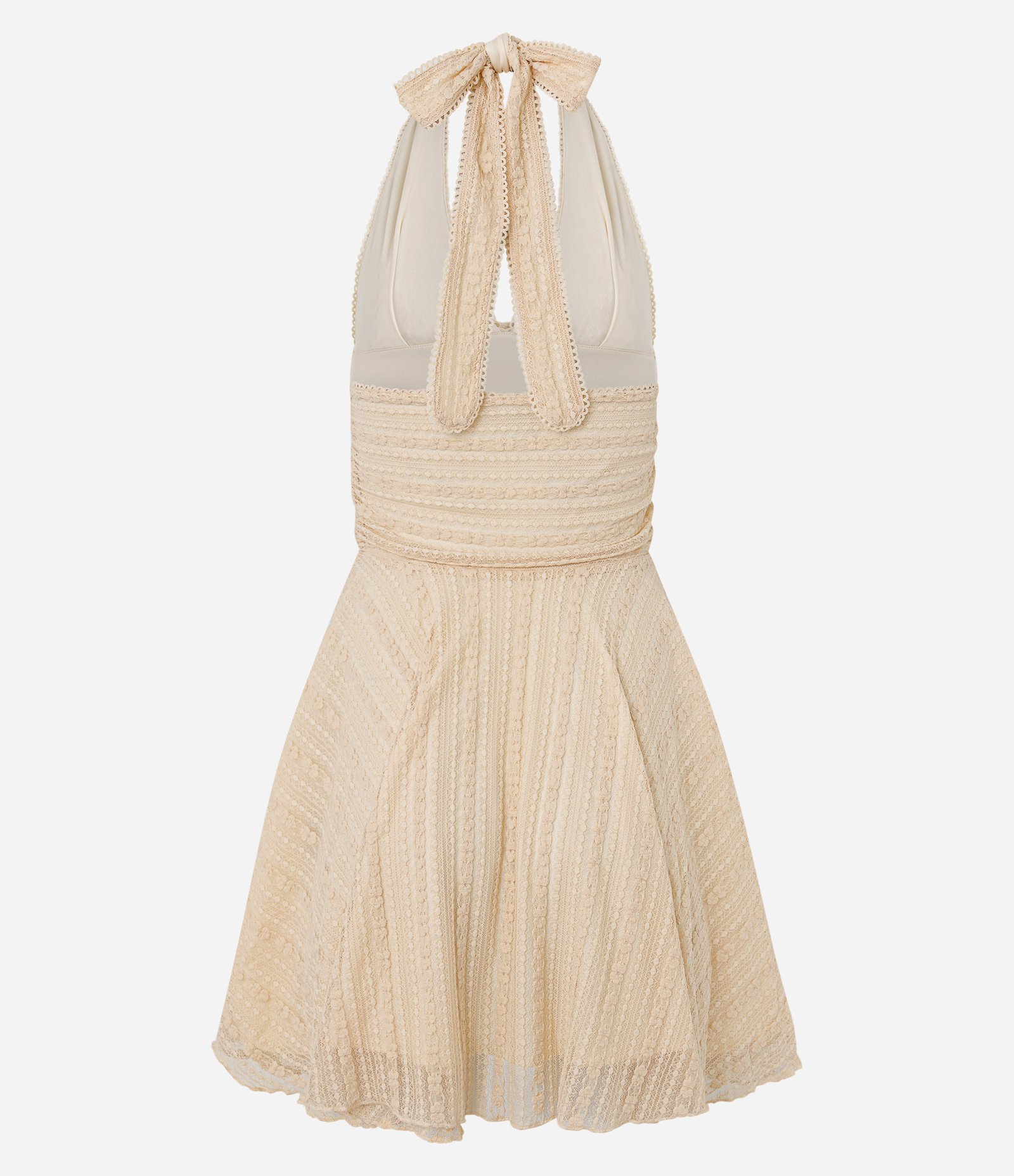 Vestido Midi Frente Única em Renda com Amarração Bege Claro 8