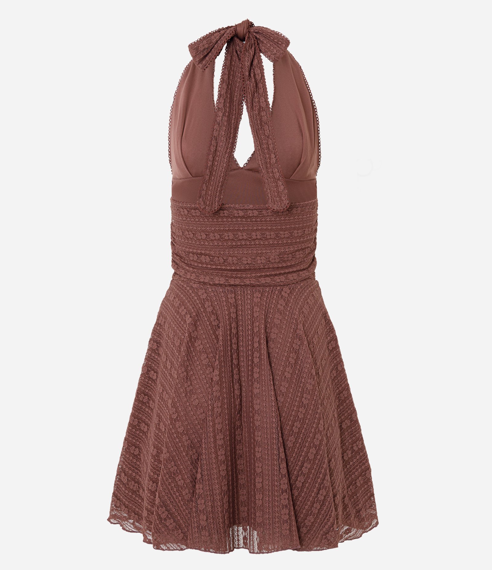 Vestido Midi Frente Única em Renda com Amarração Marrom 7