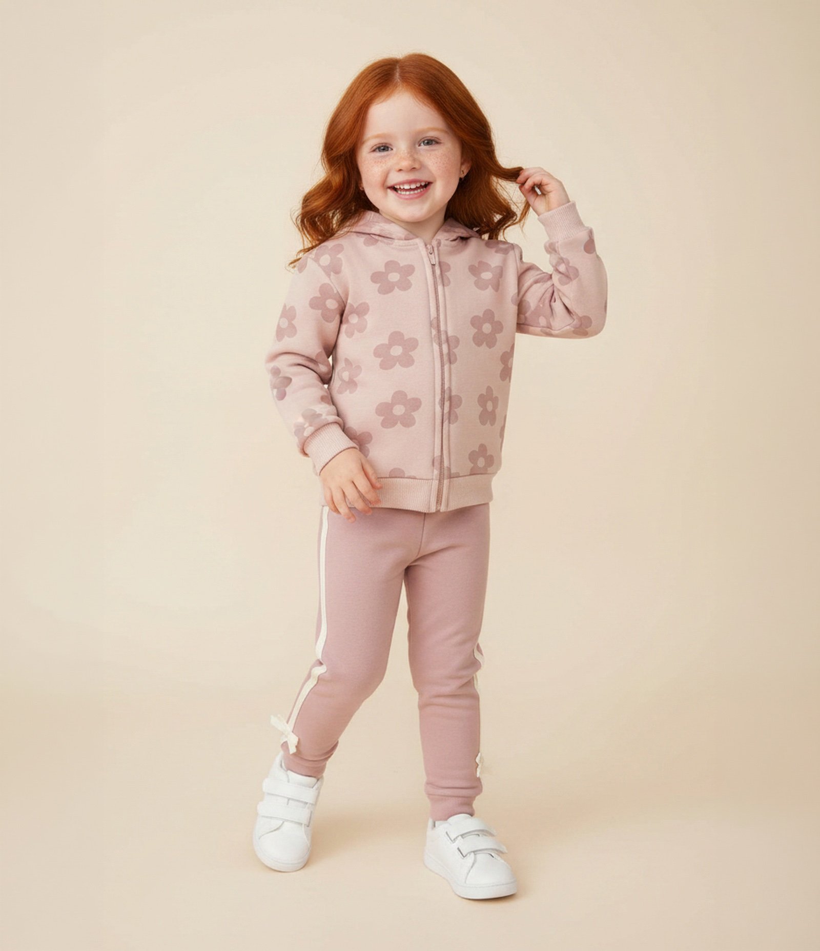 Casaco Comfort Infantil com Capuz e Estampa Floral – Tam 1 a 6 Anos Rosa Antigo 1