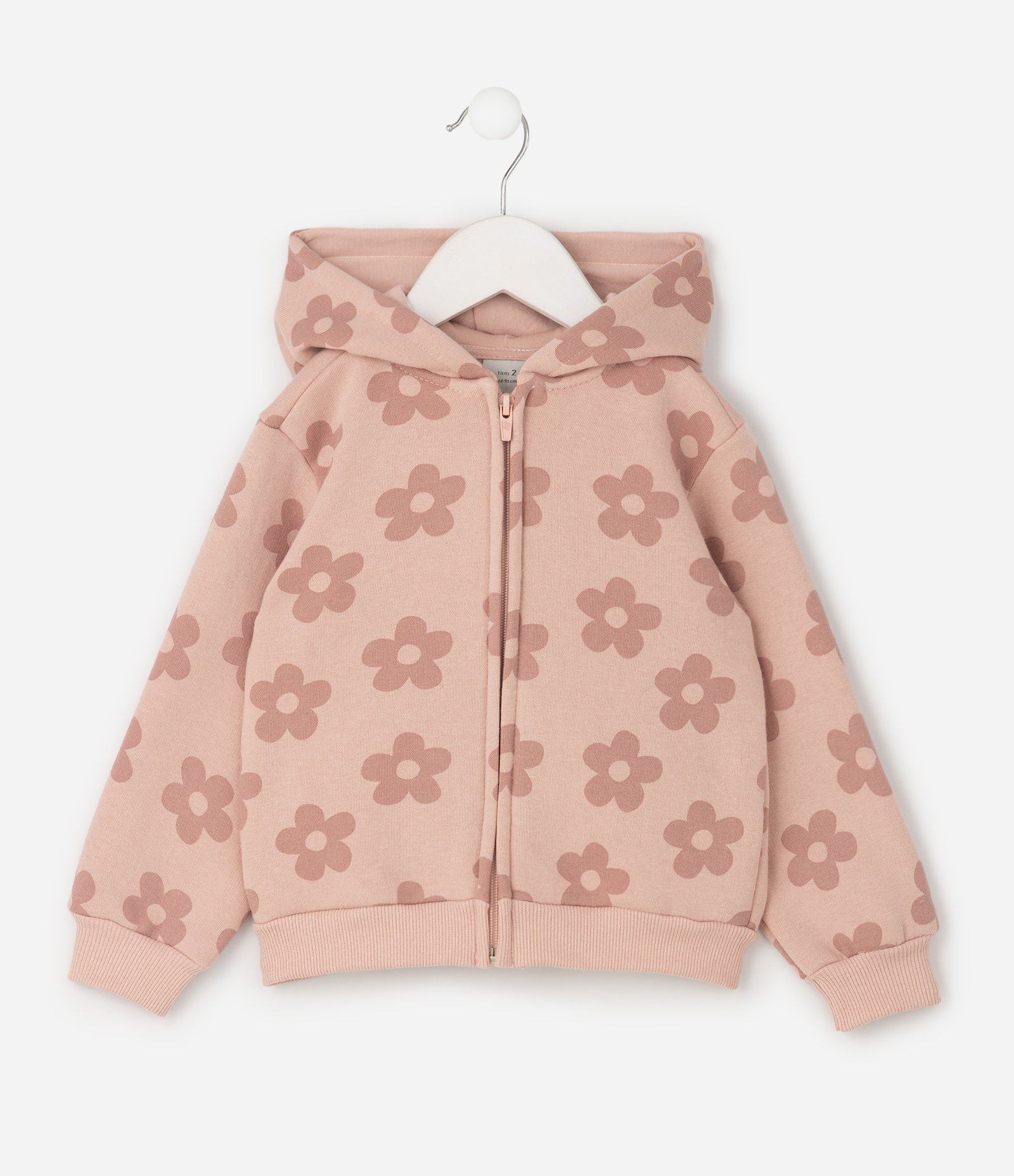 Casaco Comfort Infantil com Capuz e Estampa Floral – Tam 1 a 6 Anos Rosa Antigo 2