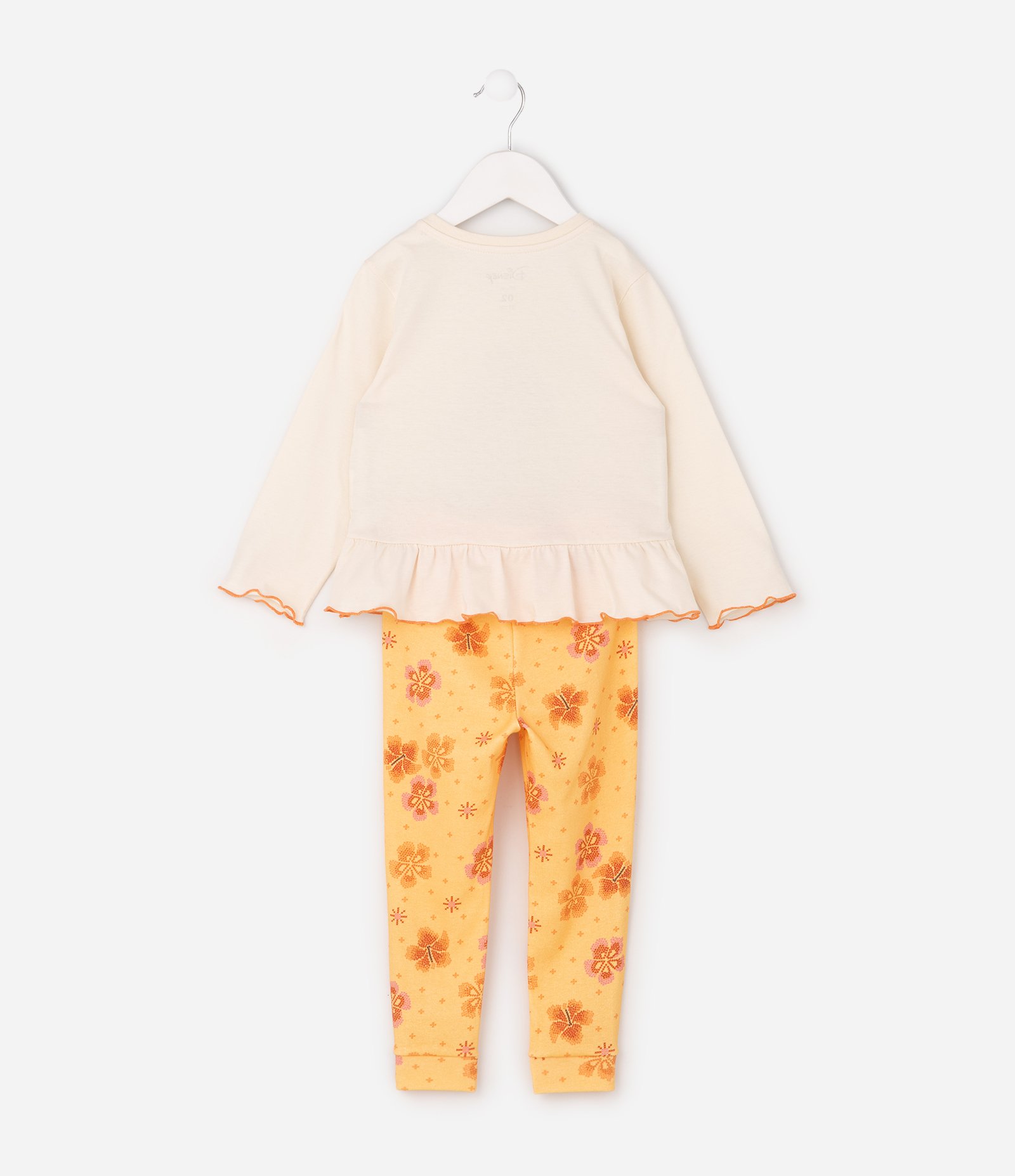 Pijama Infantil Floral com Estampa Moana - Tam 2 a 6 Anos Bege/Amarelo 3