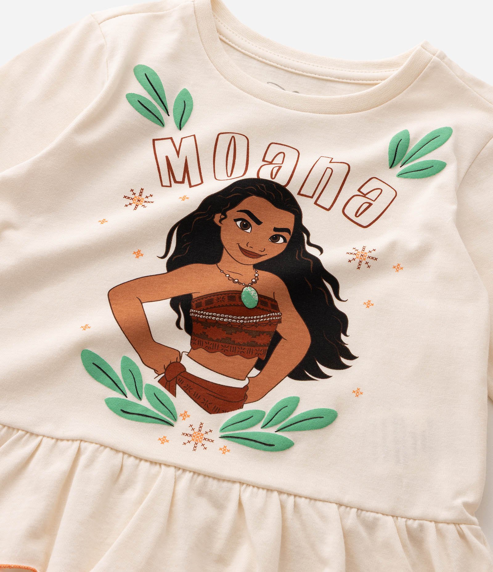 Pijama Infantil Floral com Estampa Moana - Tam 2 a 6 Anos Bege/Amarelo 5