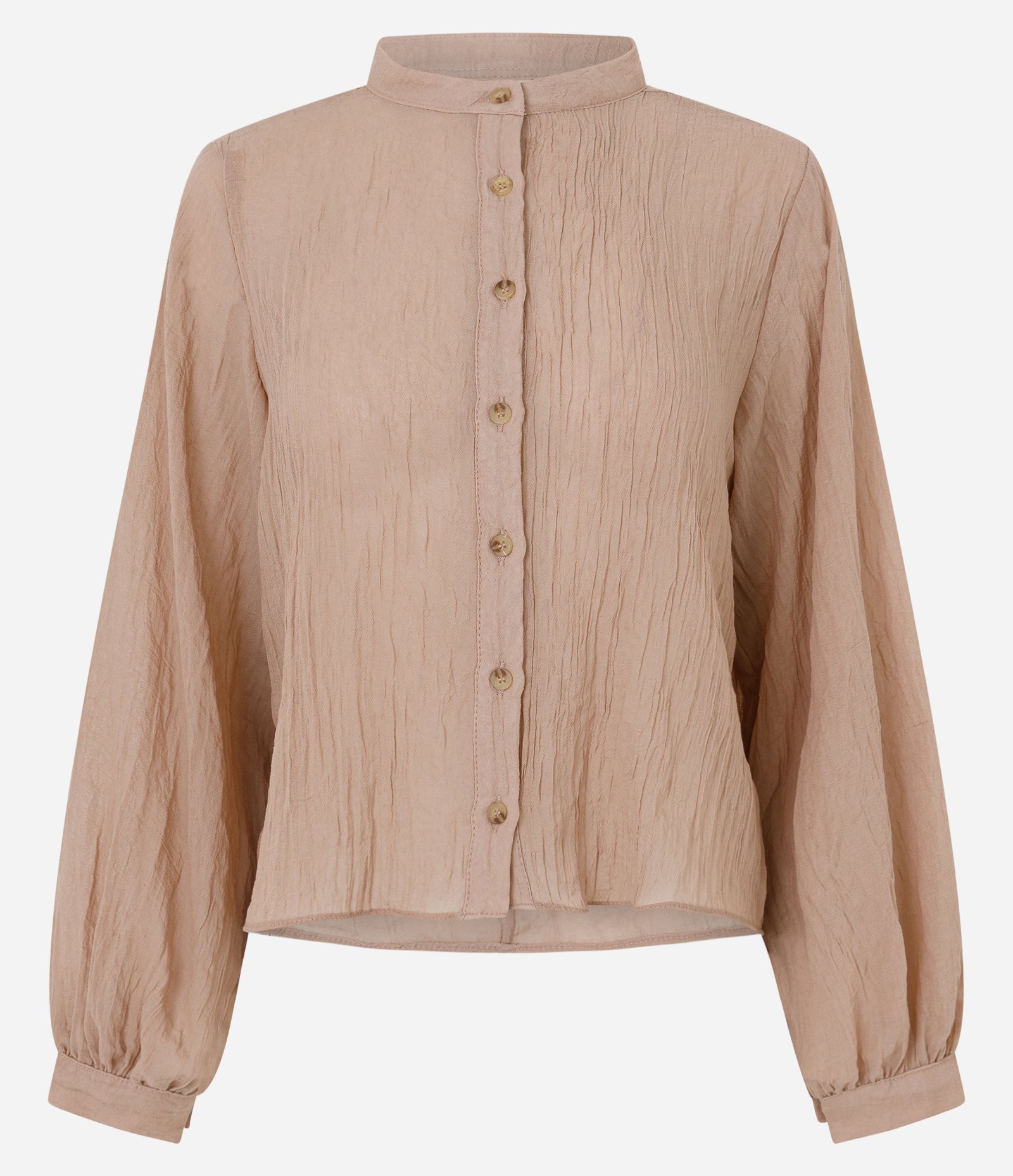 Blusa em Crepe com Manga Bufante e Gola Padre Bege 5