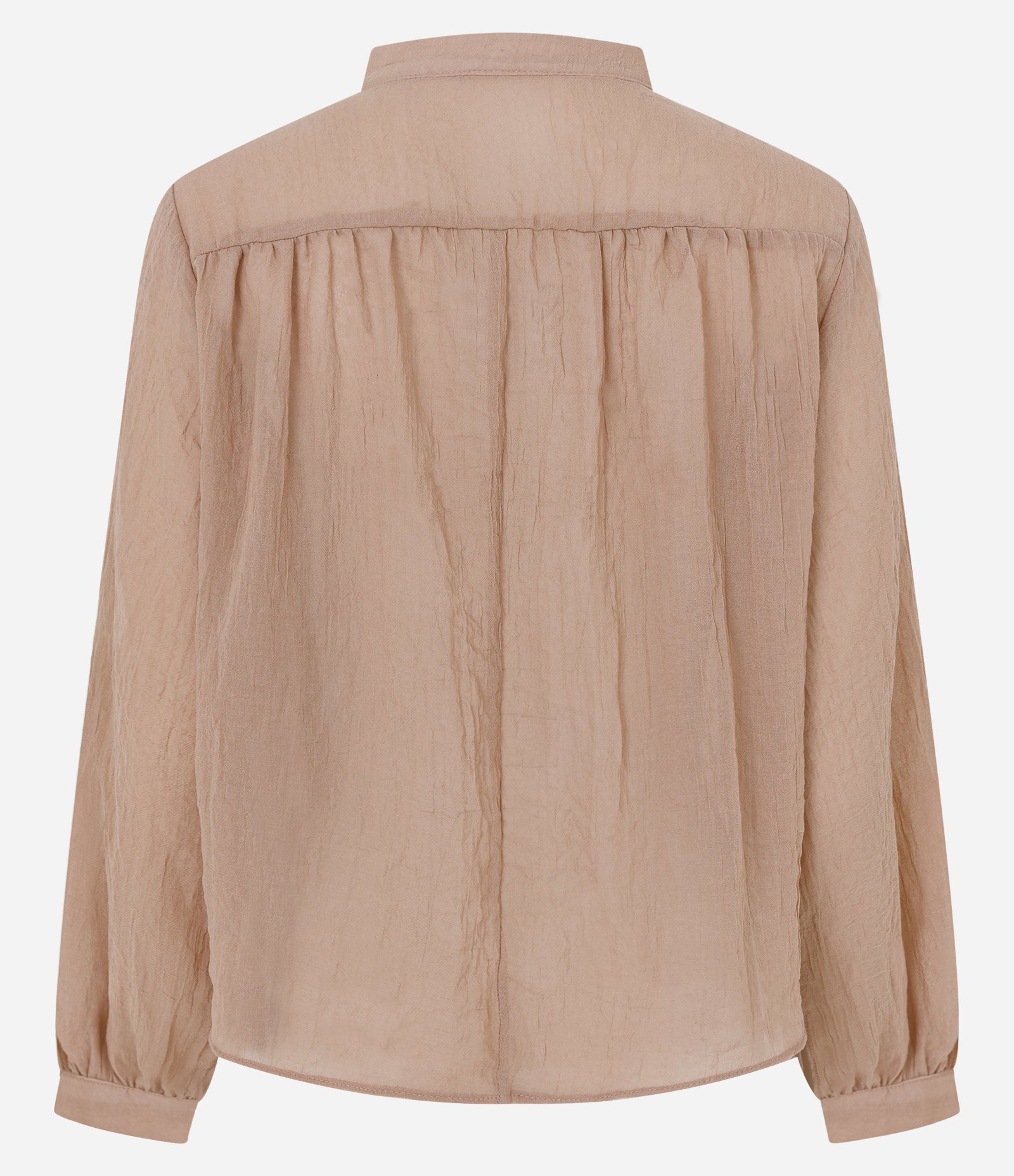 Blusa em Crepe com Manga Bufante e Gola Padre Bege 7