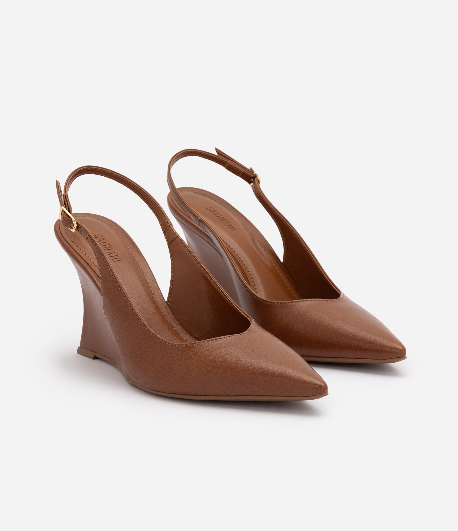 Sapato Slingback em PU com Salto Anabela Marrom 2