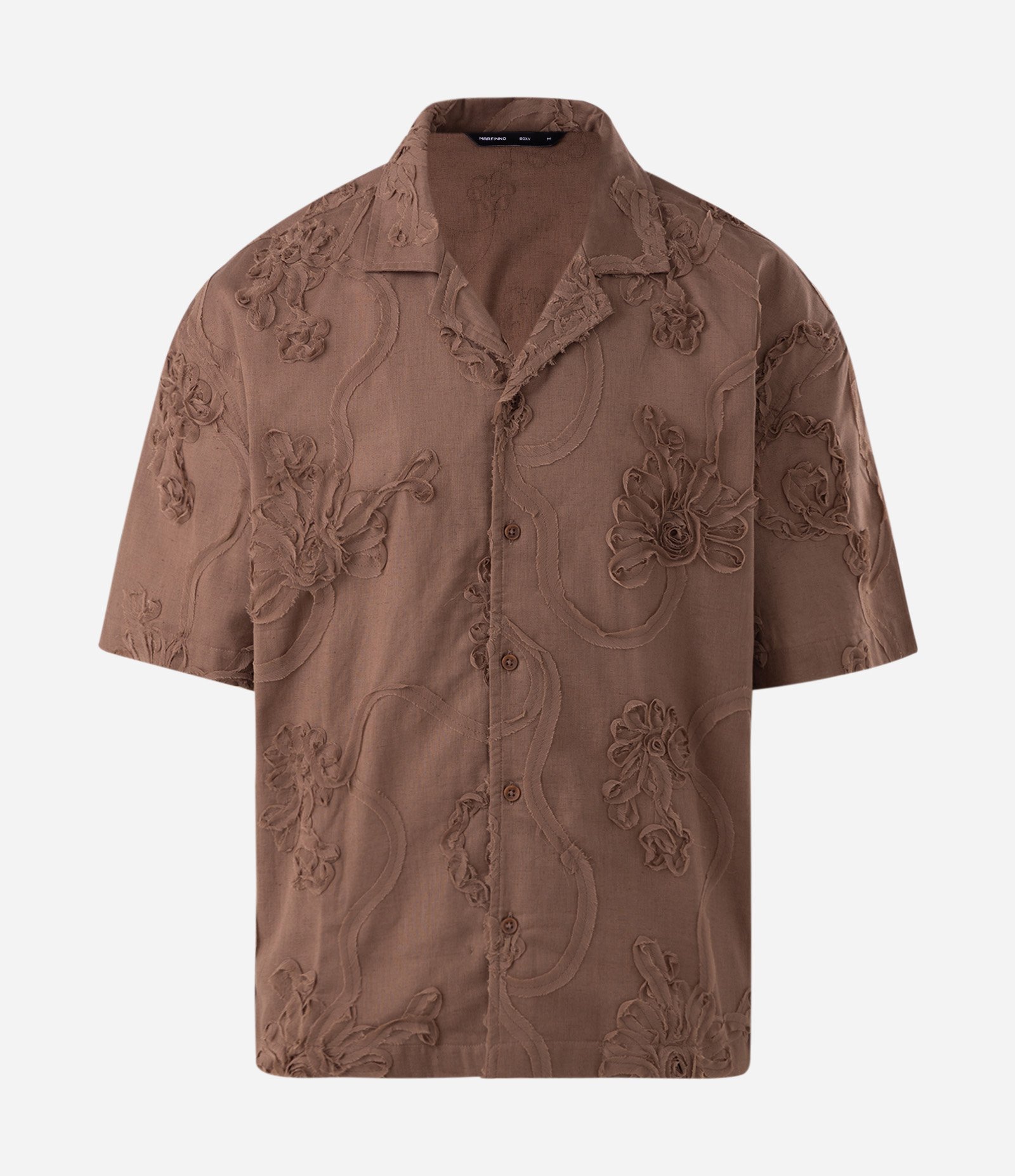 Camisa Boxy em Tricoline com Bordado Bailarina Desfiado Marrom 1