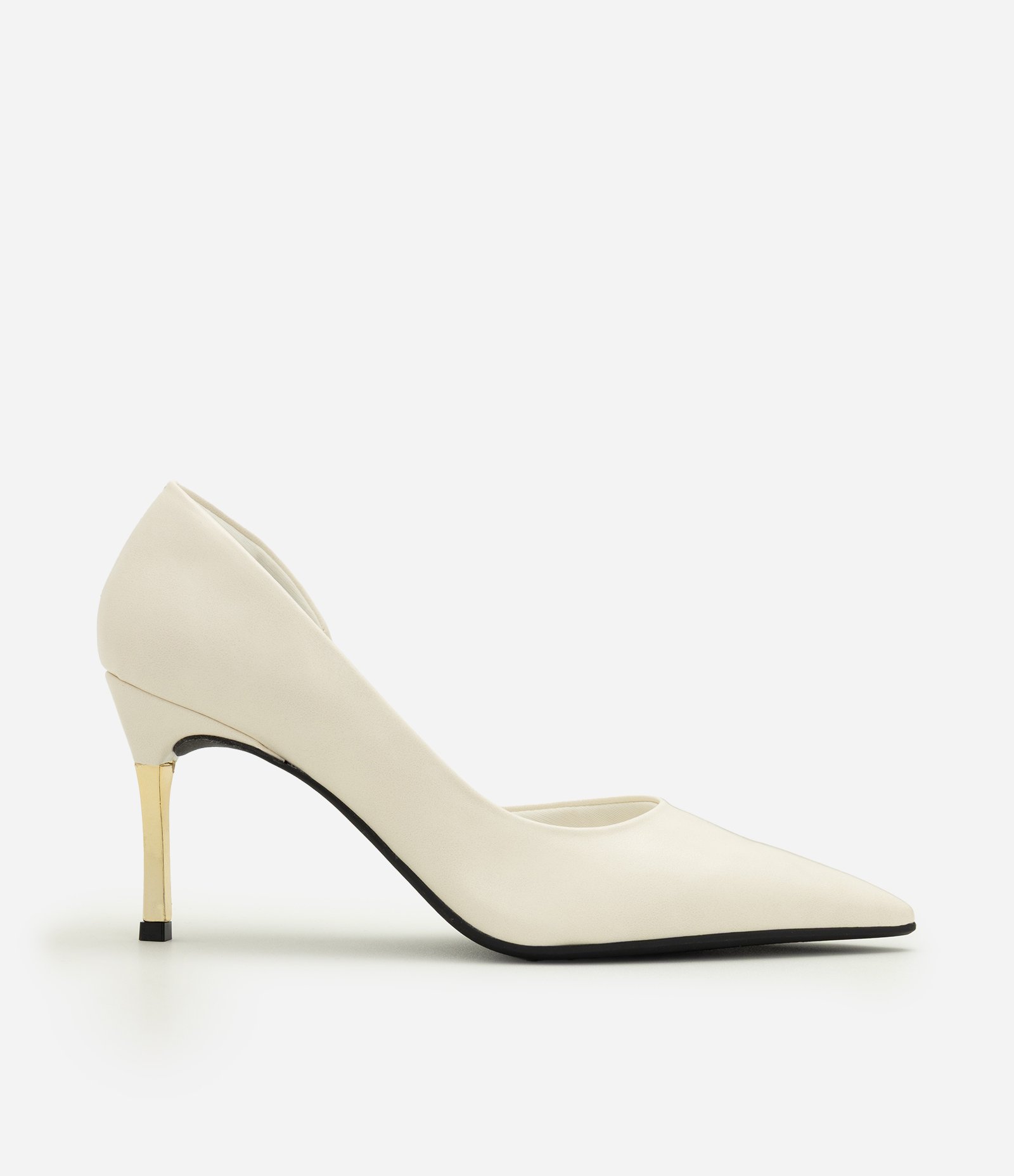 Sapato Scarpin em PU com Salto Alto Cromado Off White 1