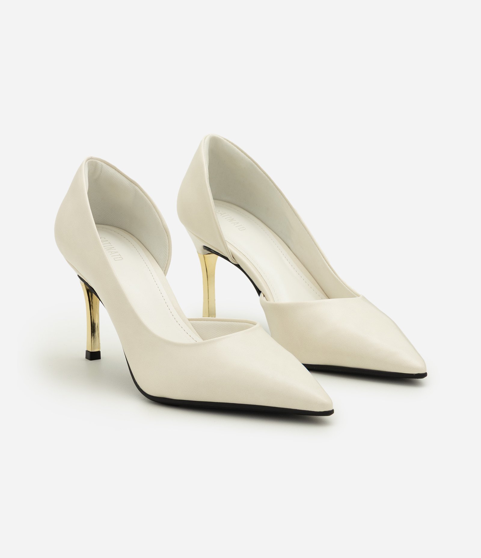 Sapato Scarpin em PU com Salto Alto Cromado Off White 2