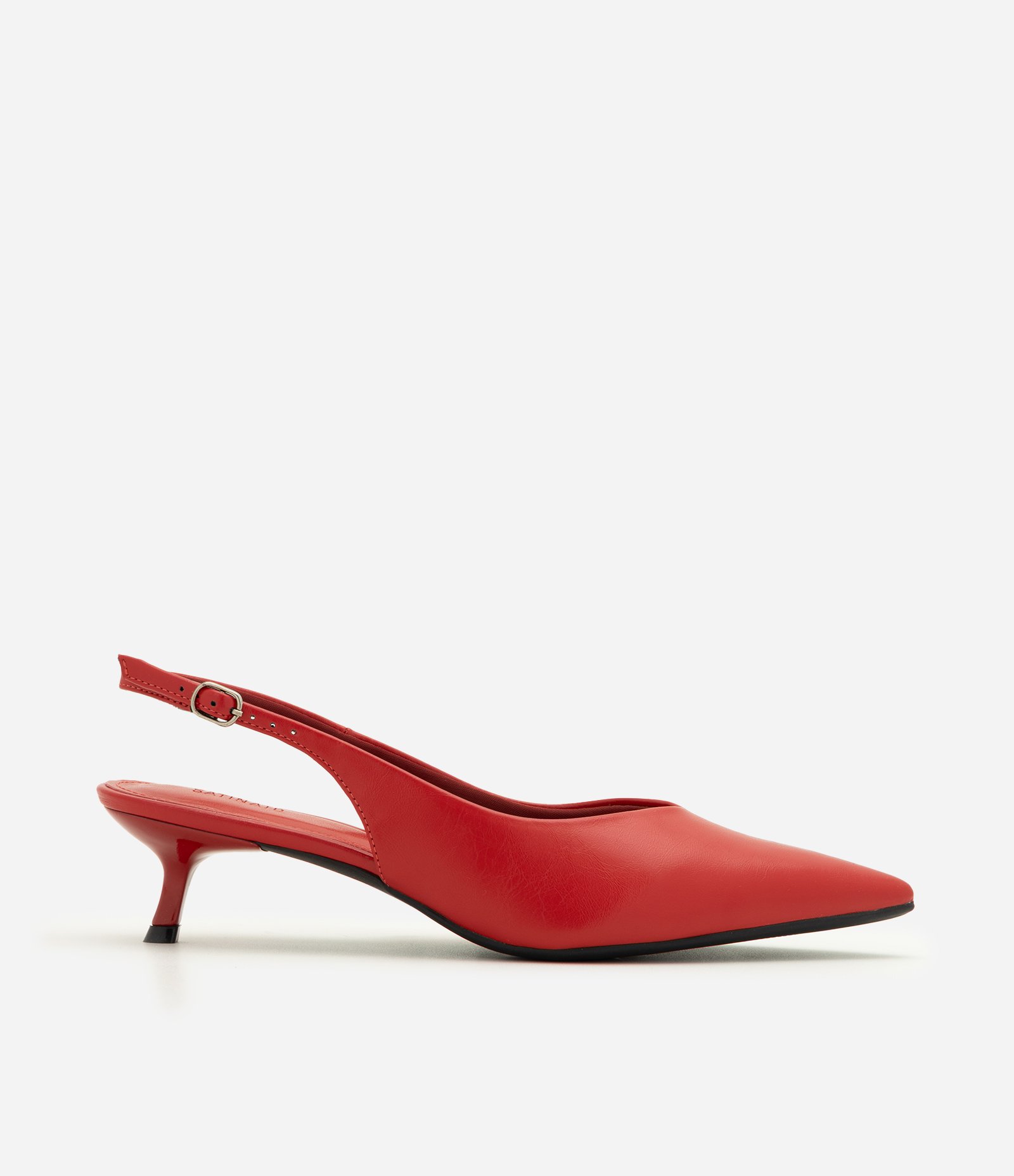 Sapato Scarpin Slingback em PU com Salto Kitten Heel Vermelho 1
